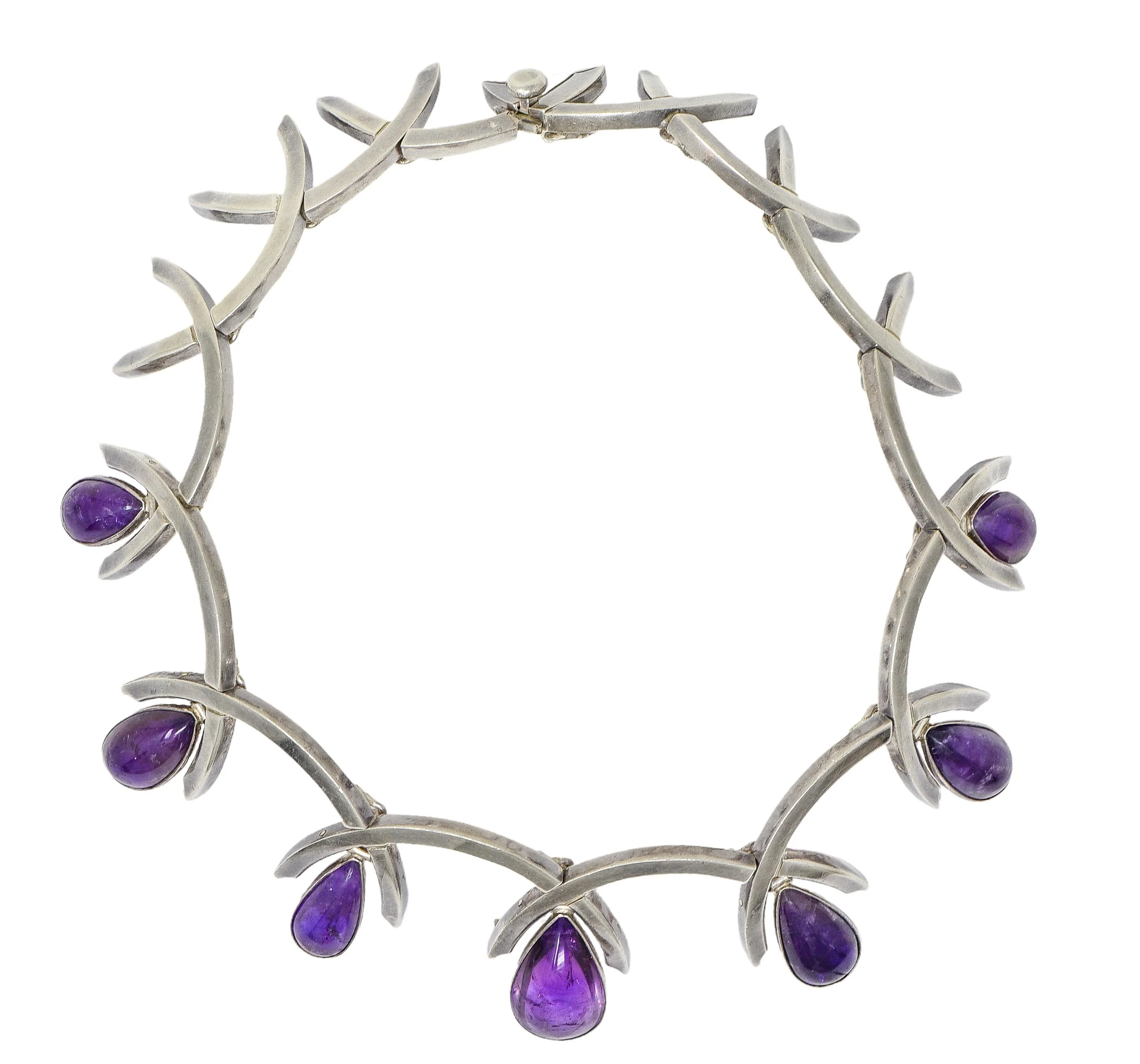 Antonio Pineda Mid-Century Modernist Amethyst Taxco Sterling Silver Vintage Fringe Necklace - Image 3