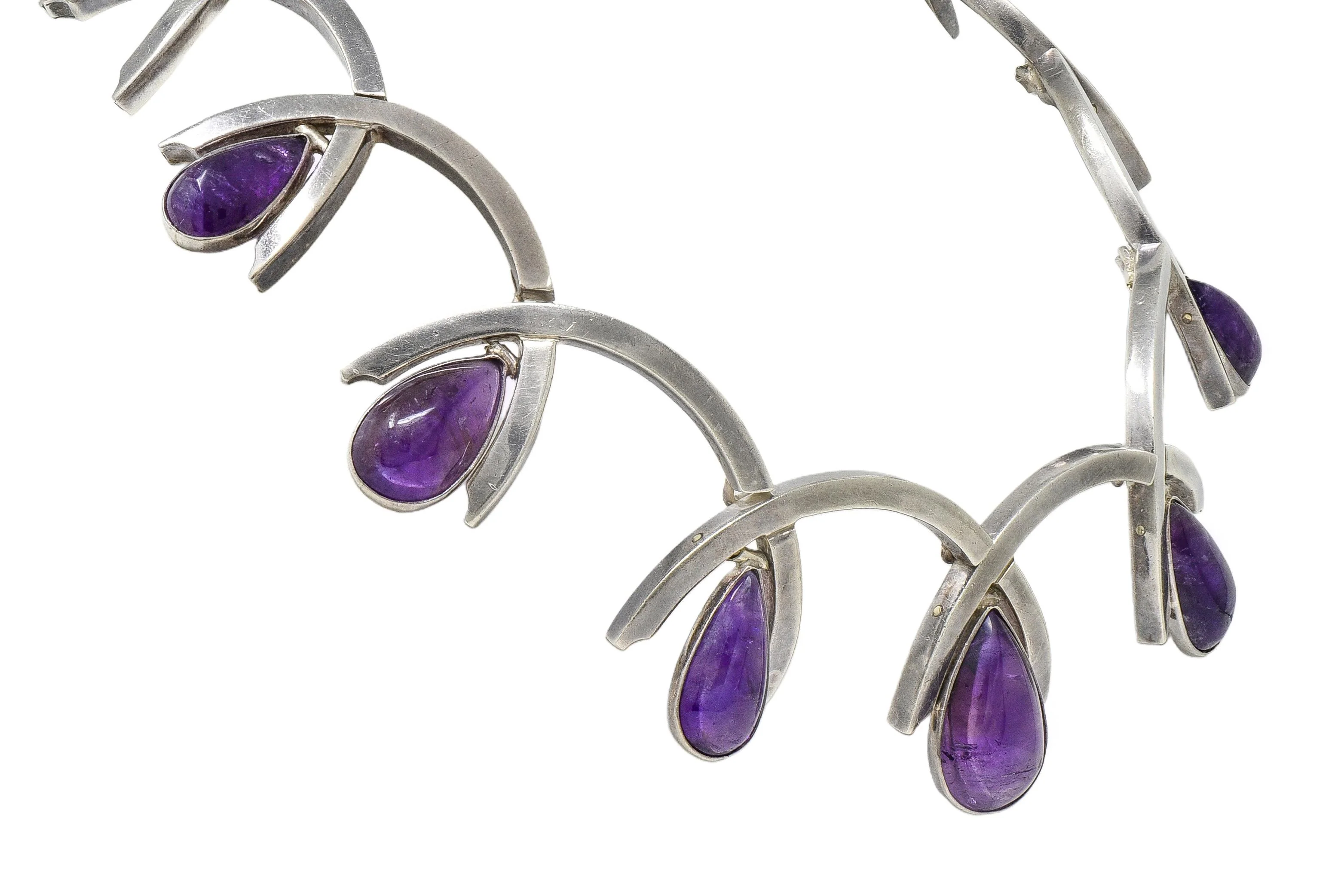 Antonio Pineda Mid-Century Modernist Amethyst Taxco Sterling Silver Vintage Fringe Necklace - Image 4