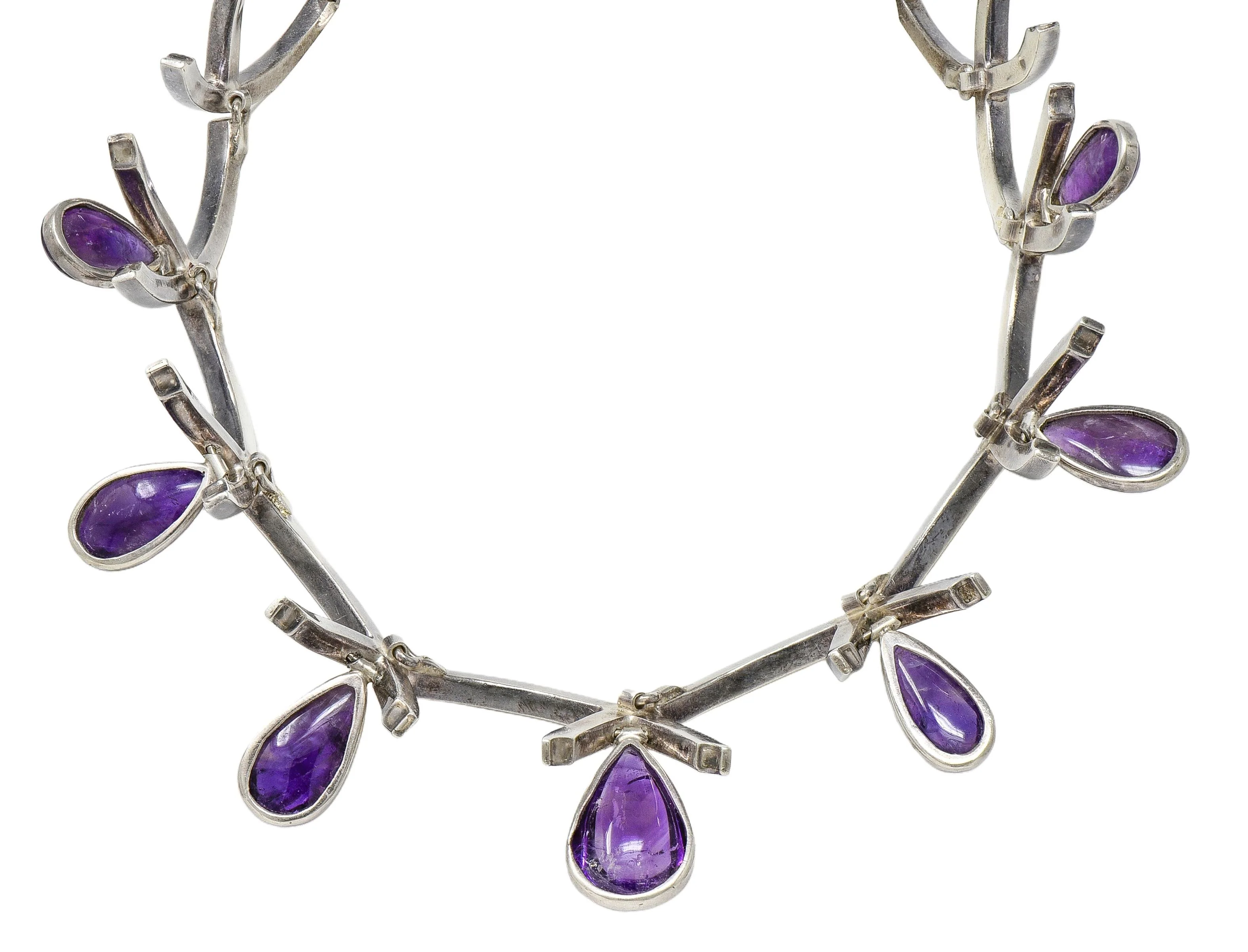 Antonio Pineda Mid-Century Modernist Amethyst Taxco Sterling Silver Vintage Fringe Necklace - Image 5
