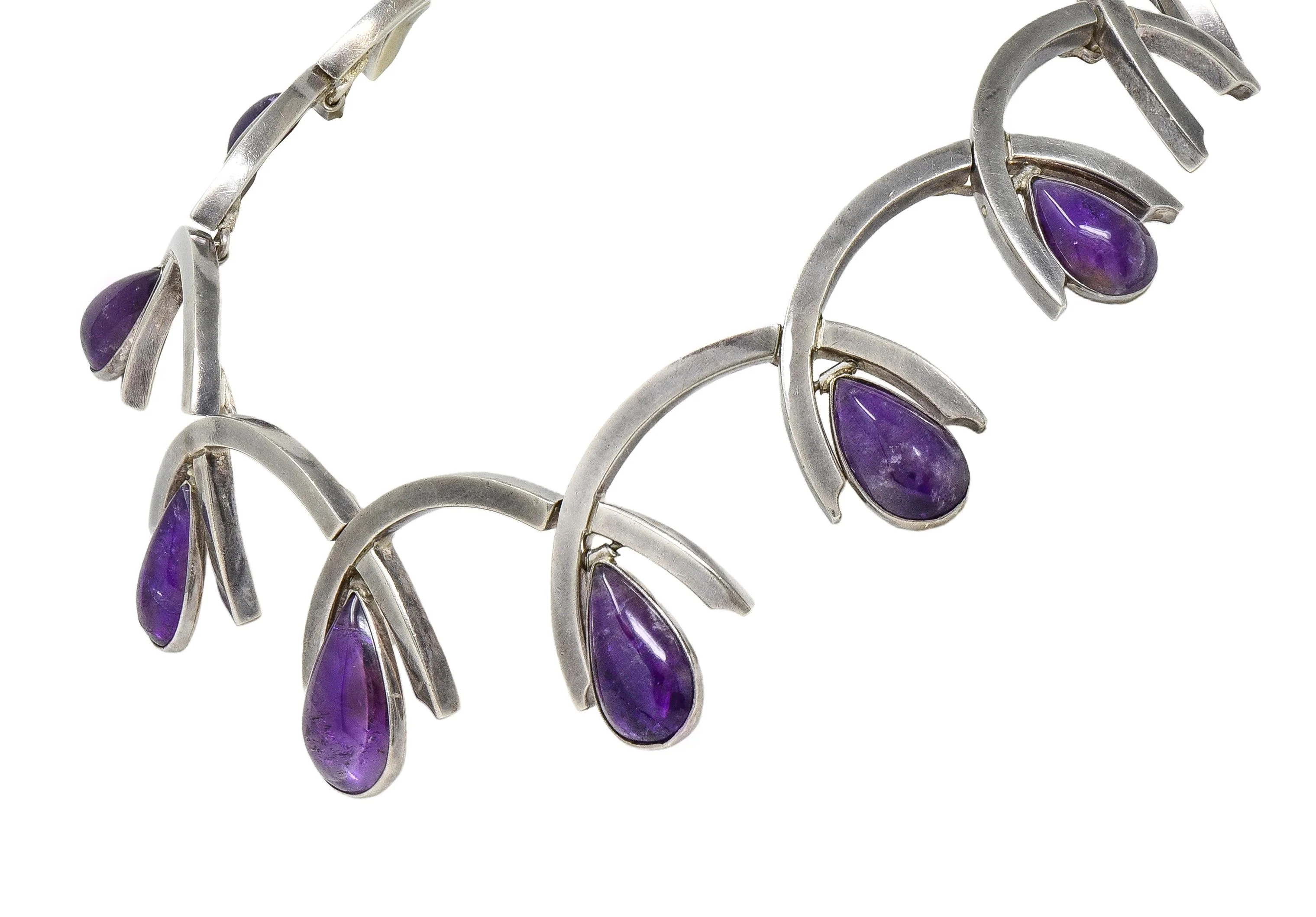 Antonio Pineda Mid-Century Modernist Amethyst Taxco Sterling Silver Vintage Fringe Necklace - Image 6