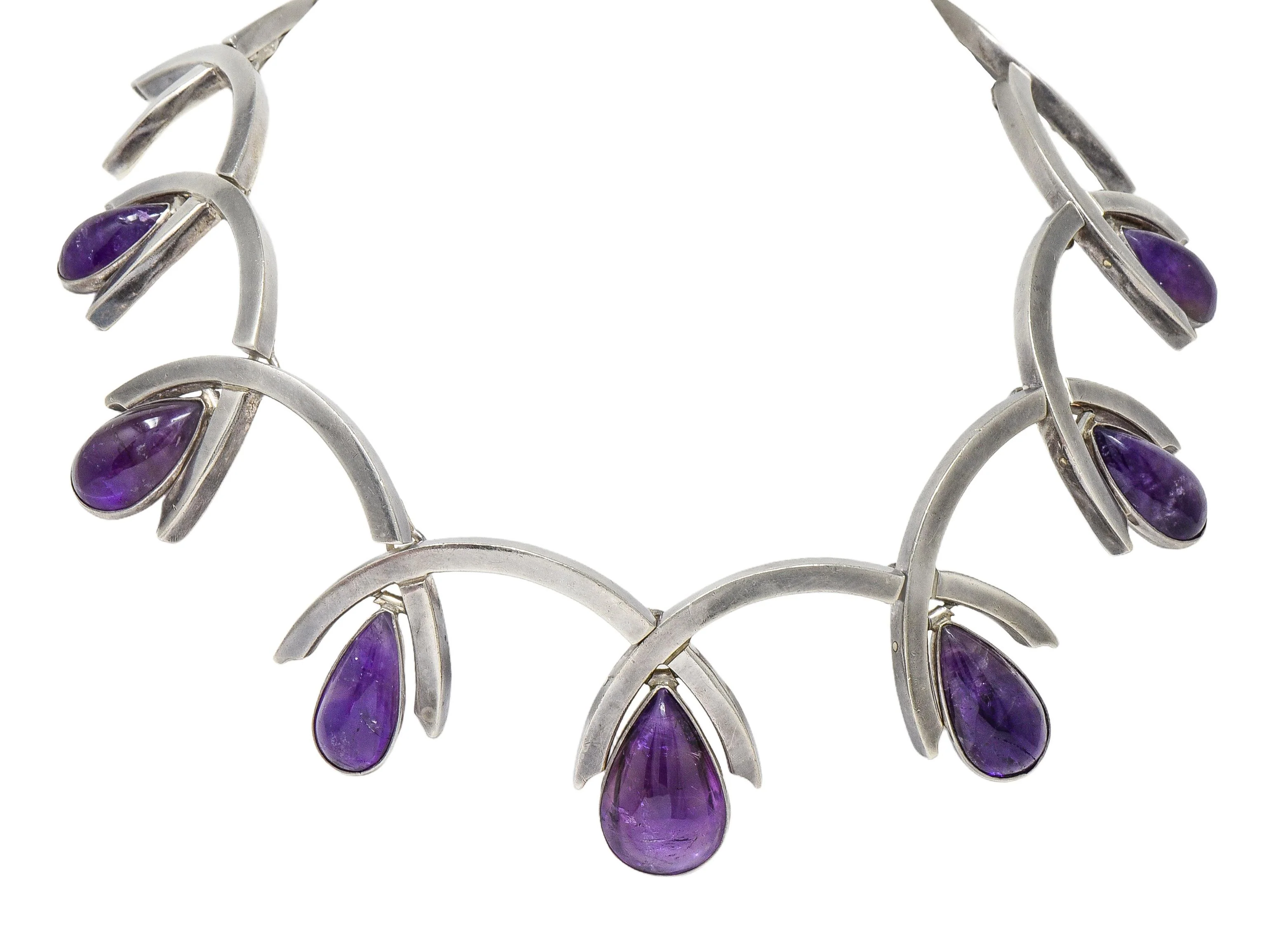 Antonio Pineda Mid-Century Modernist Amethyst Taxco Sterling Silver Vintage Fringe Necklace - Image 9