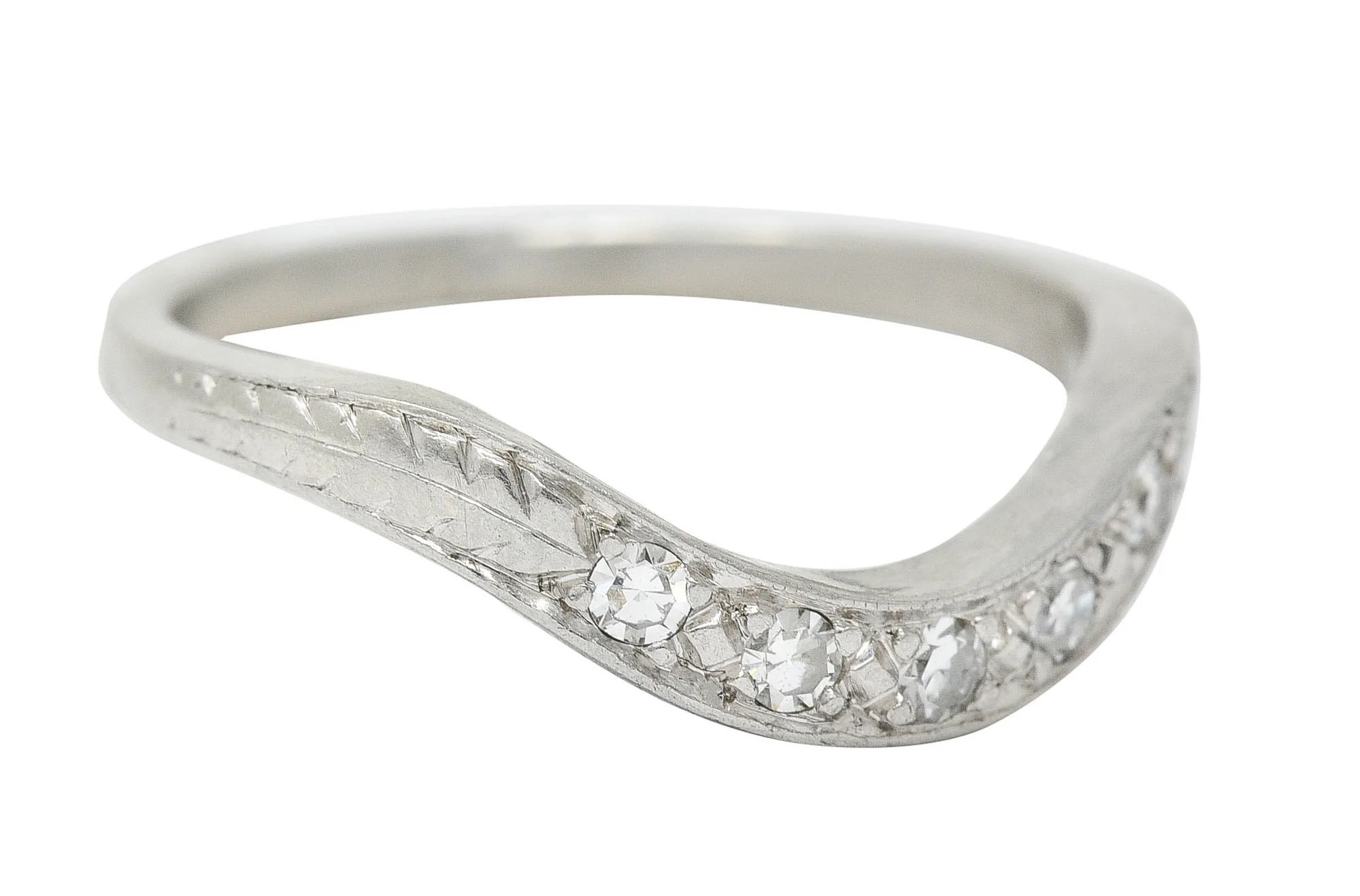 Art Deco 0.15 CTW Diamond Platinum Wheat Chevron Band Ring - Image 2