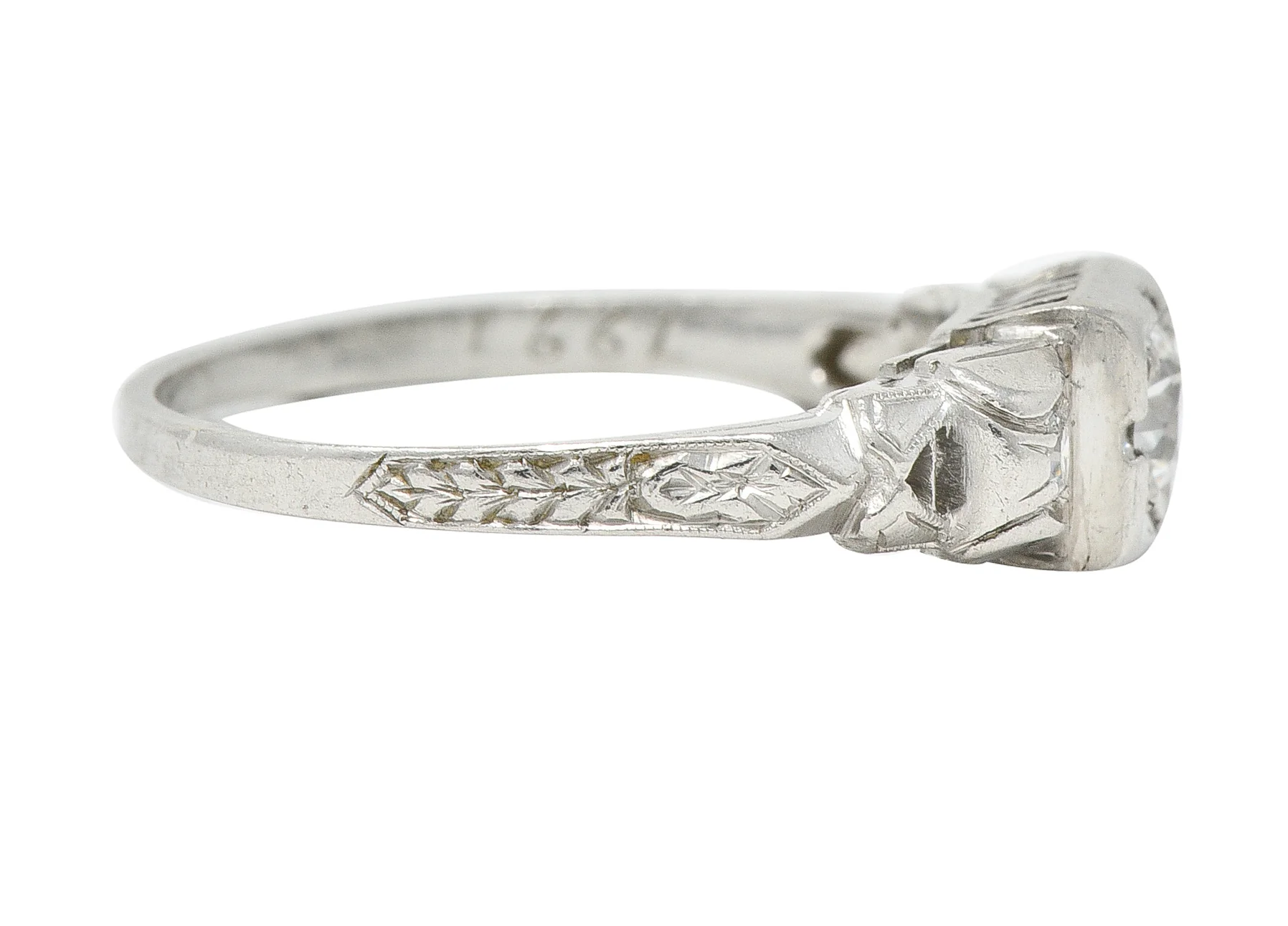 Art Deco 0.23 CTW Old European Cut Diamond Platinum Wheat Foliate Engagement Ring - Image 3