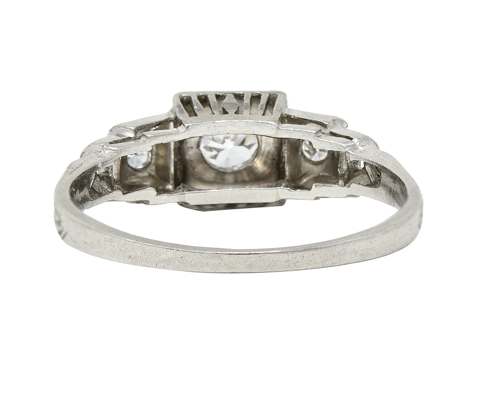 Art Deco 0.23 CTW Old European Cut Diamond Platinum Wheat Foliate Engagement Ring - Image 4