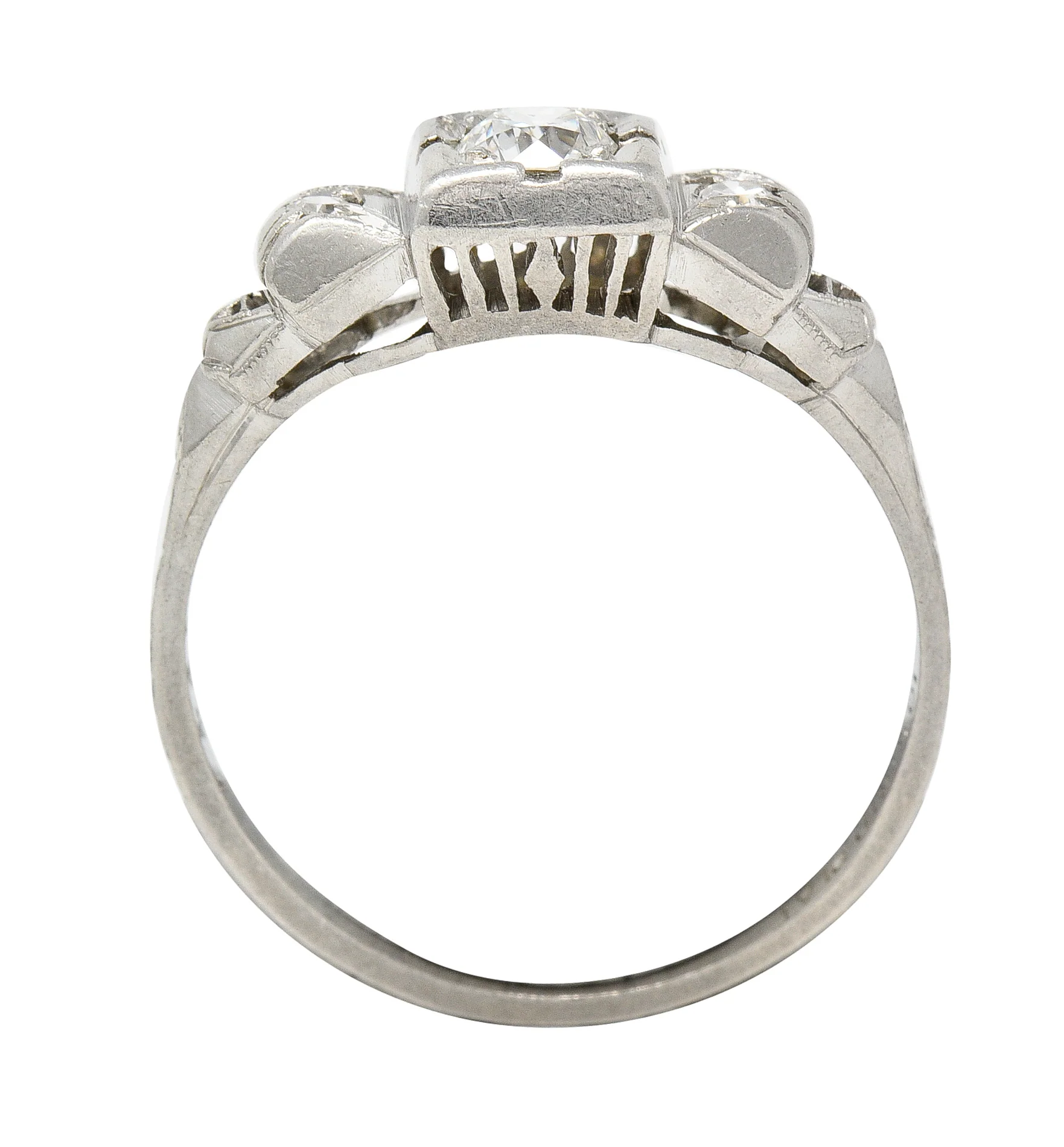 Art Deco 0.23 CTW Old European Cut Diamond Platinum Wheat Foliate Engagement Ring - Image 9