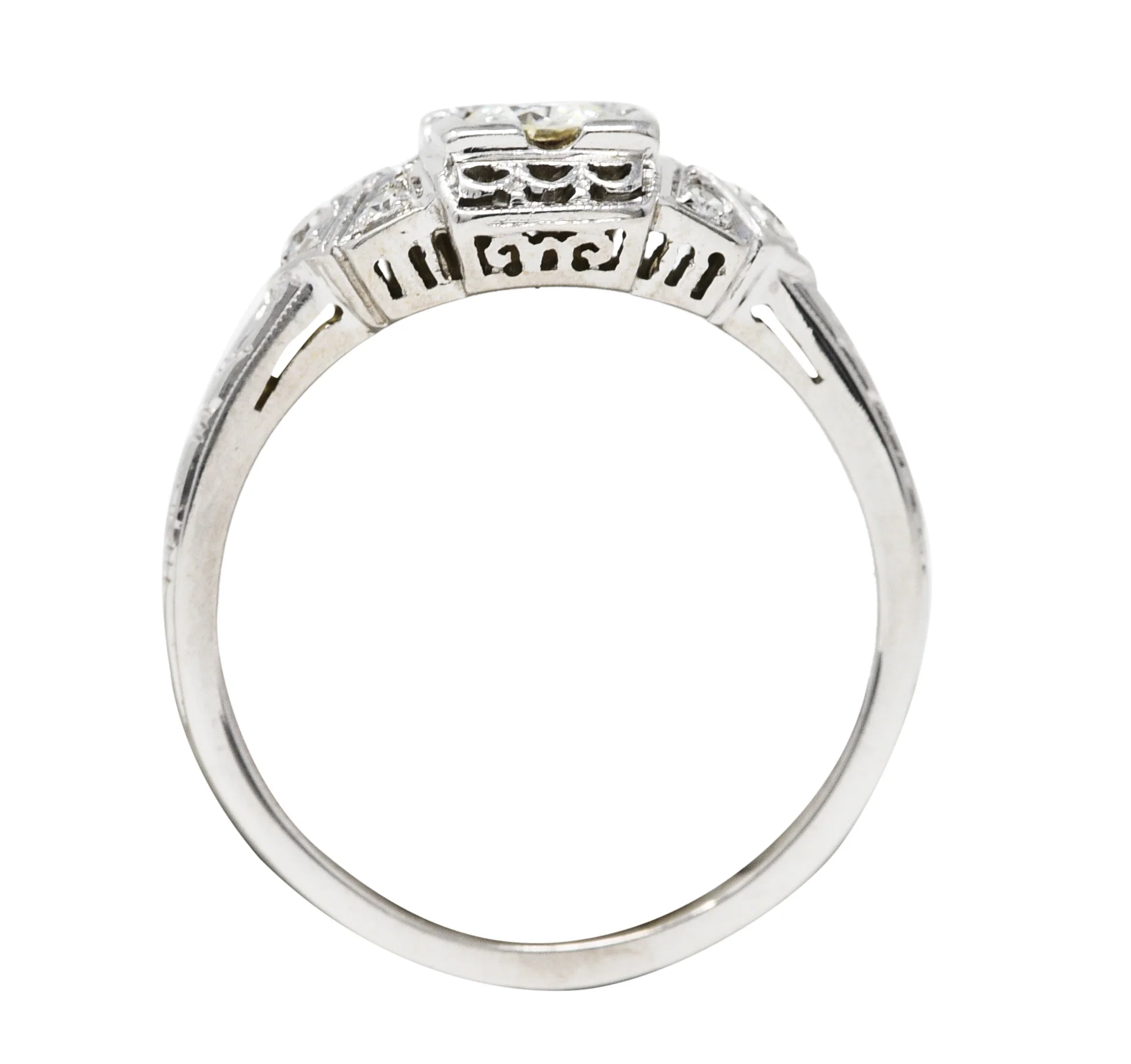 Art Deco 0.25 CTW Old European Cut Diamond 18 Karat White Gold Wheat Engagement Ring - Image 8