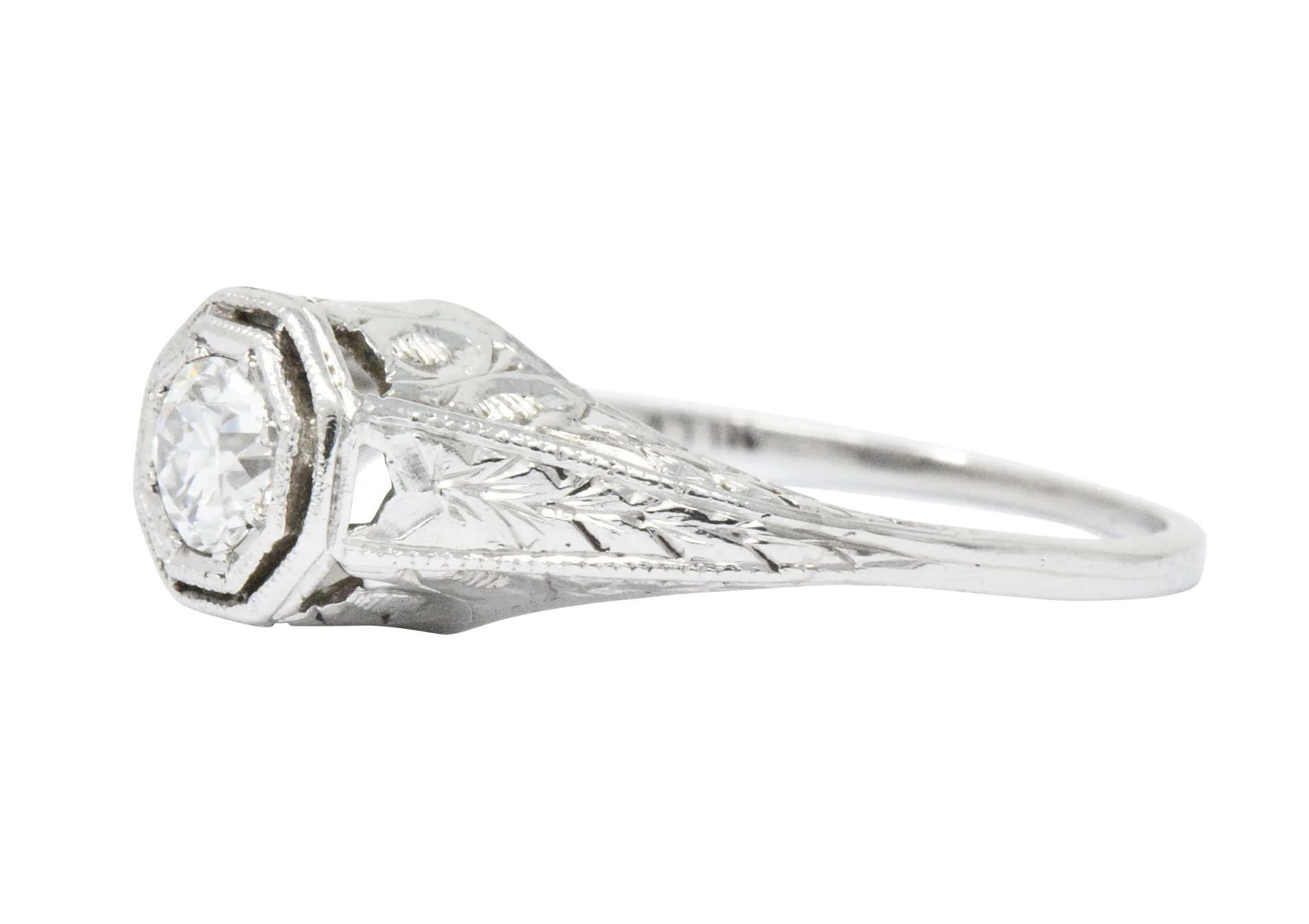 Art Deco 0.25 CTW Old European Diamond Platinum Octagonal Engagement Ring - Image 2