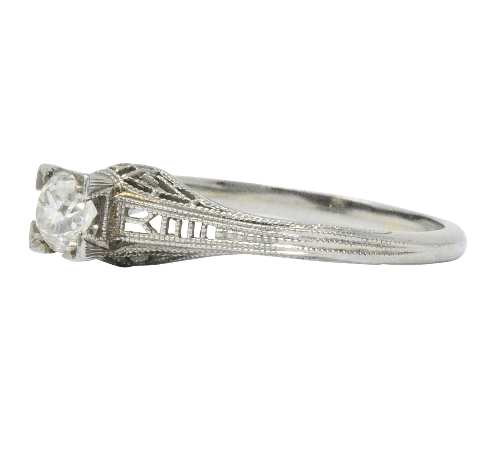 Art Deco 0.27 CTW Diamond 18 Karat White Gold Engagement Ring - Image 2
