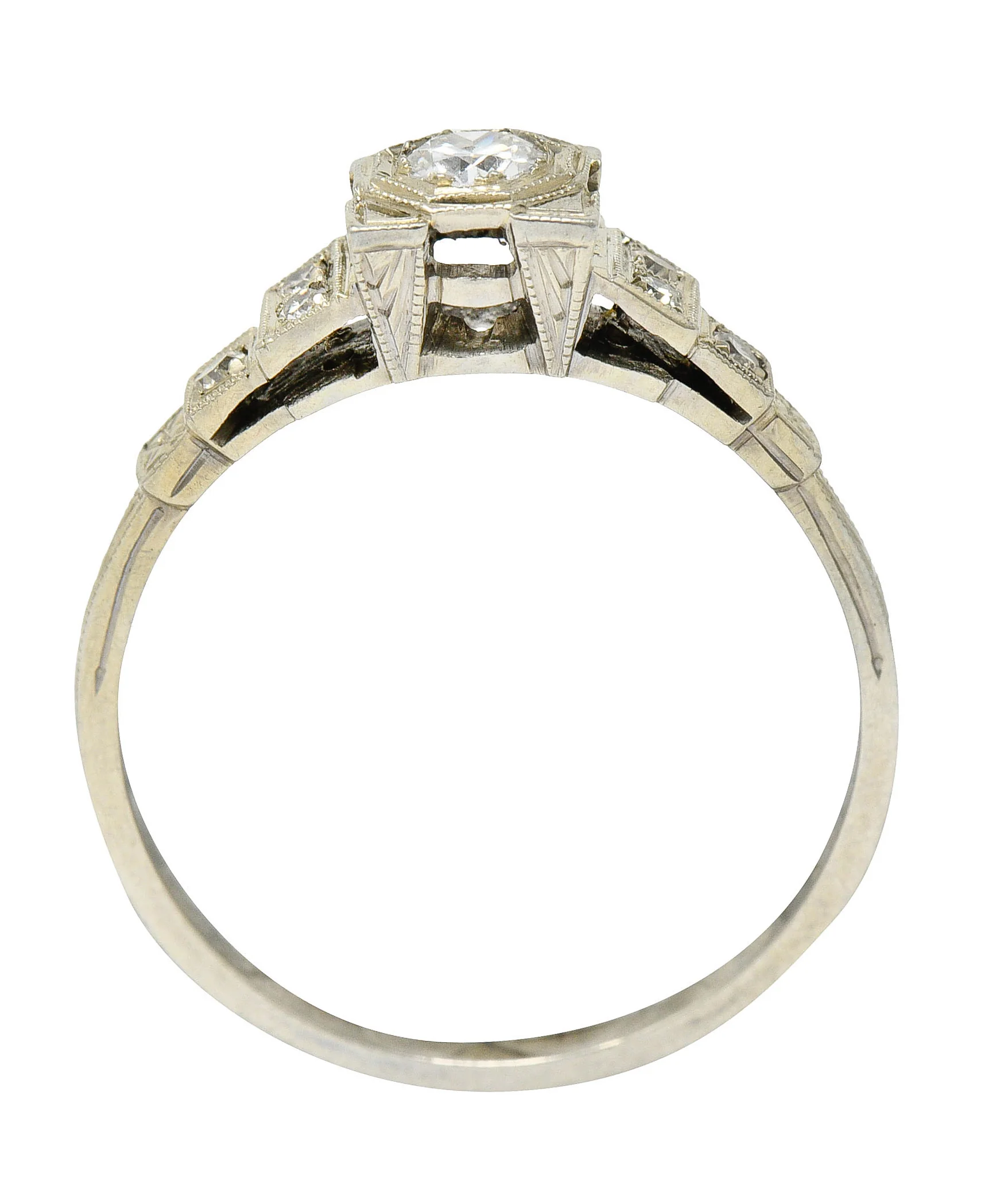 Art Deco 0.27 CTW Diamond 18 Karat White Gold Octagonal Step Engagement Ring - Image 8