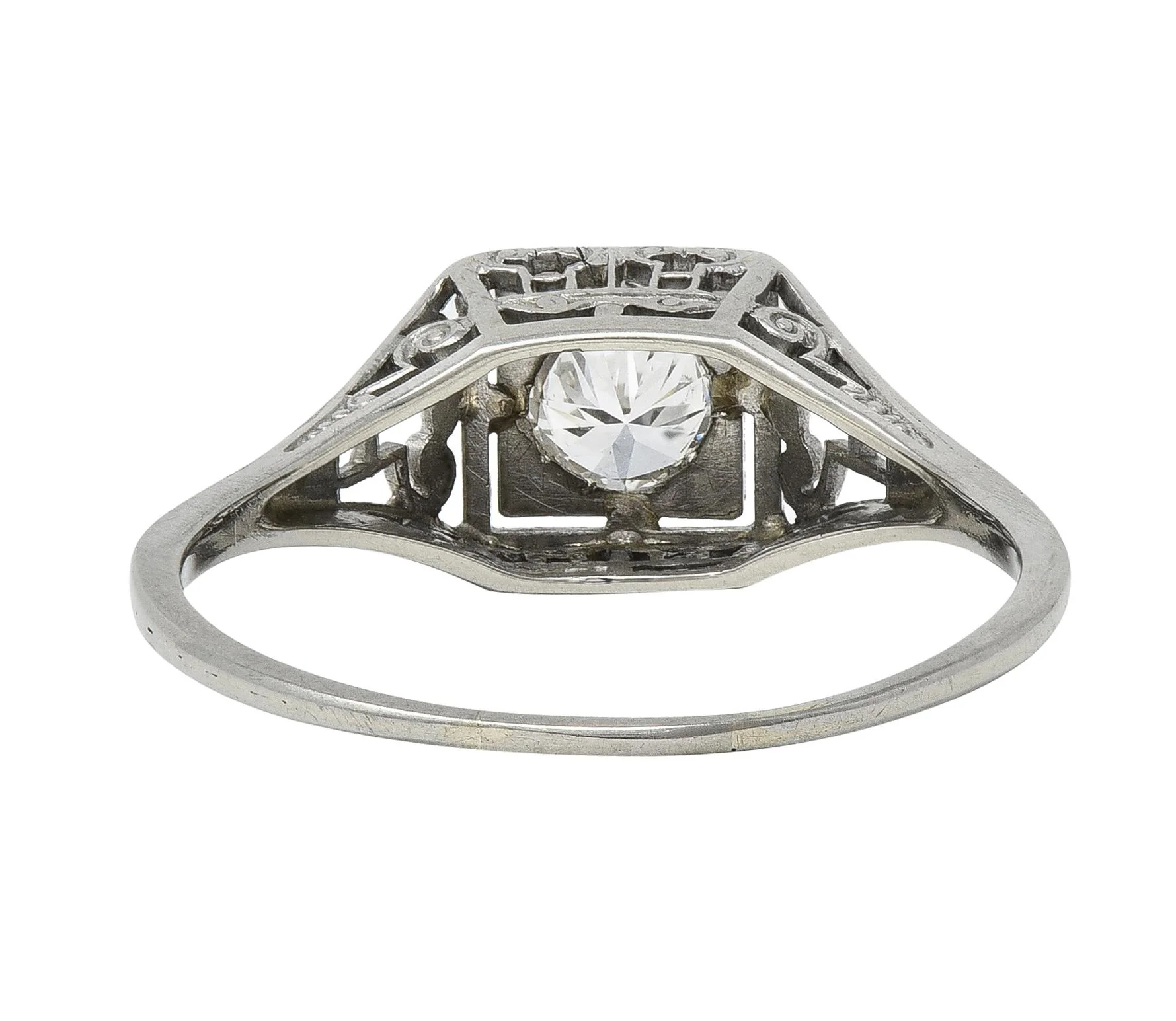 Art Deco 0.29 CTW Old European Diamond 14 Karat White Gold Column Engagement Ring - Image 5