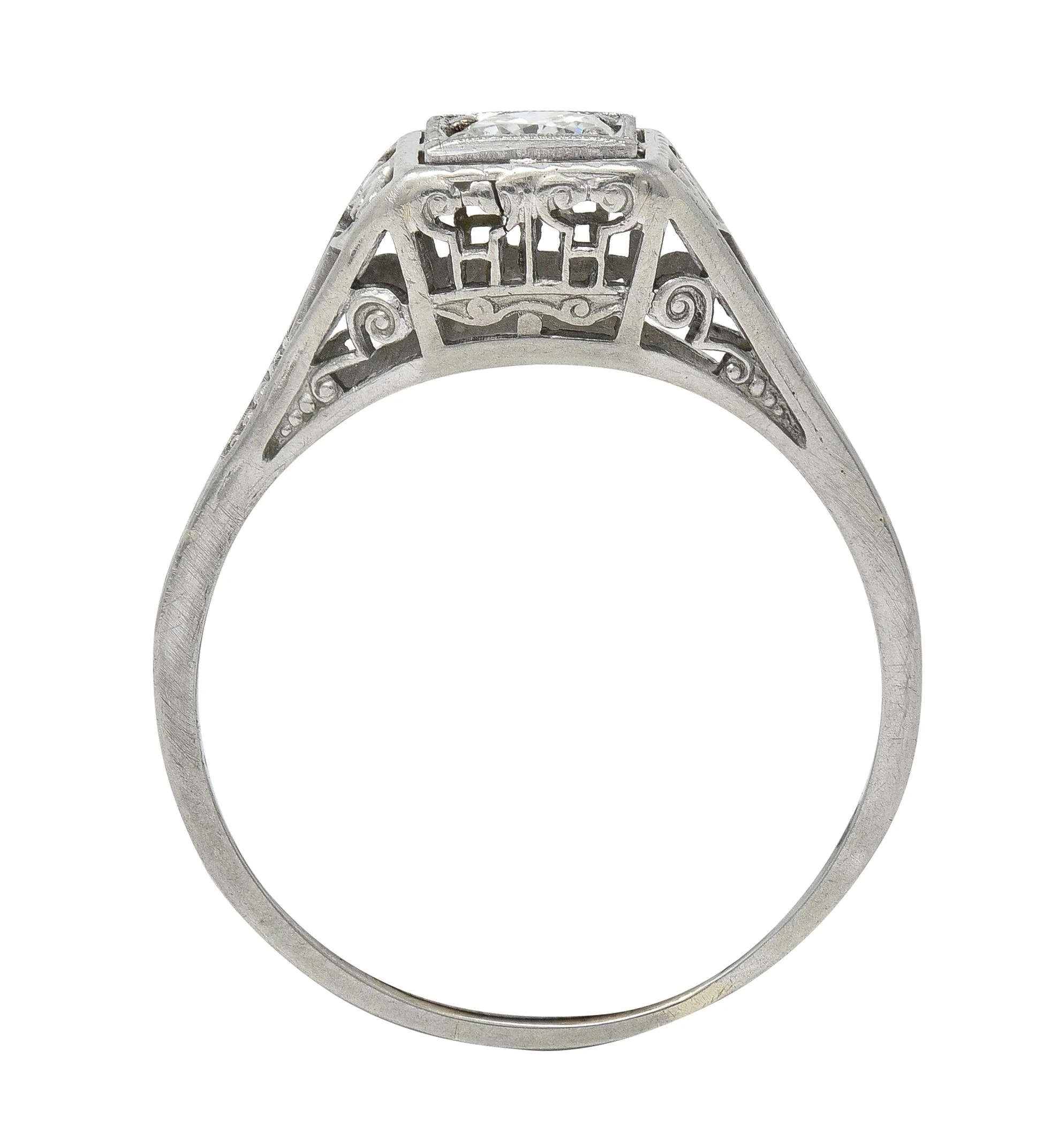 Art Deco 0.29 CTW Old European Diamond 14 Karat White Gold Column Engagement Ring - Image 9