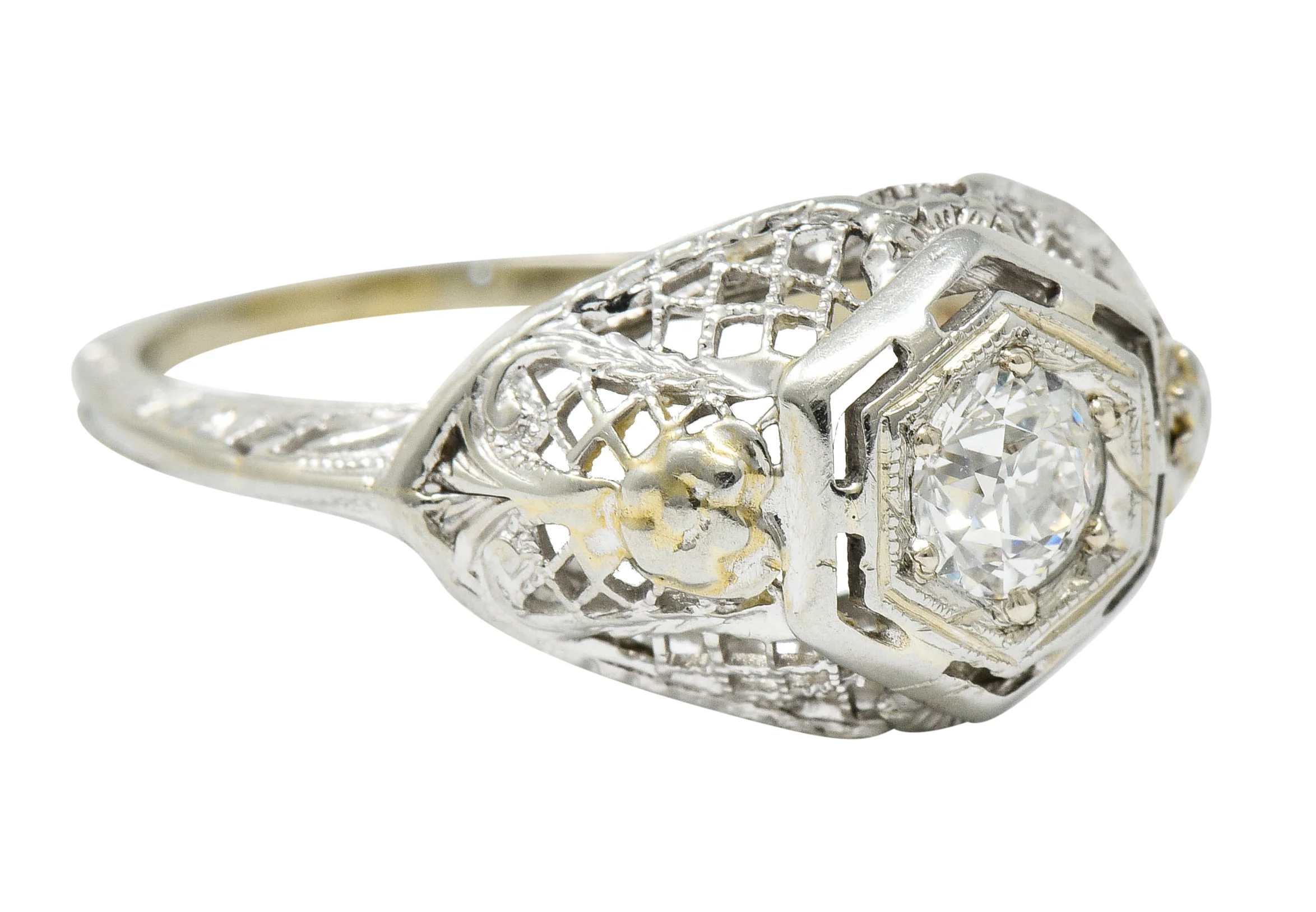 Art Deco 0.30 CTW Diamond 18 Karat White Gold Trellis Engagement Ring - Image 2