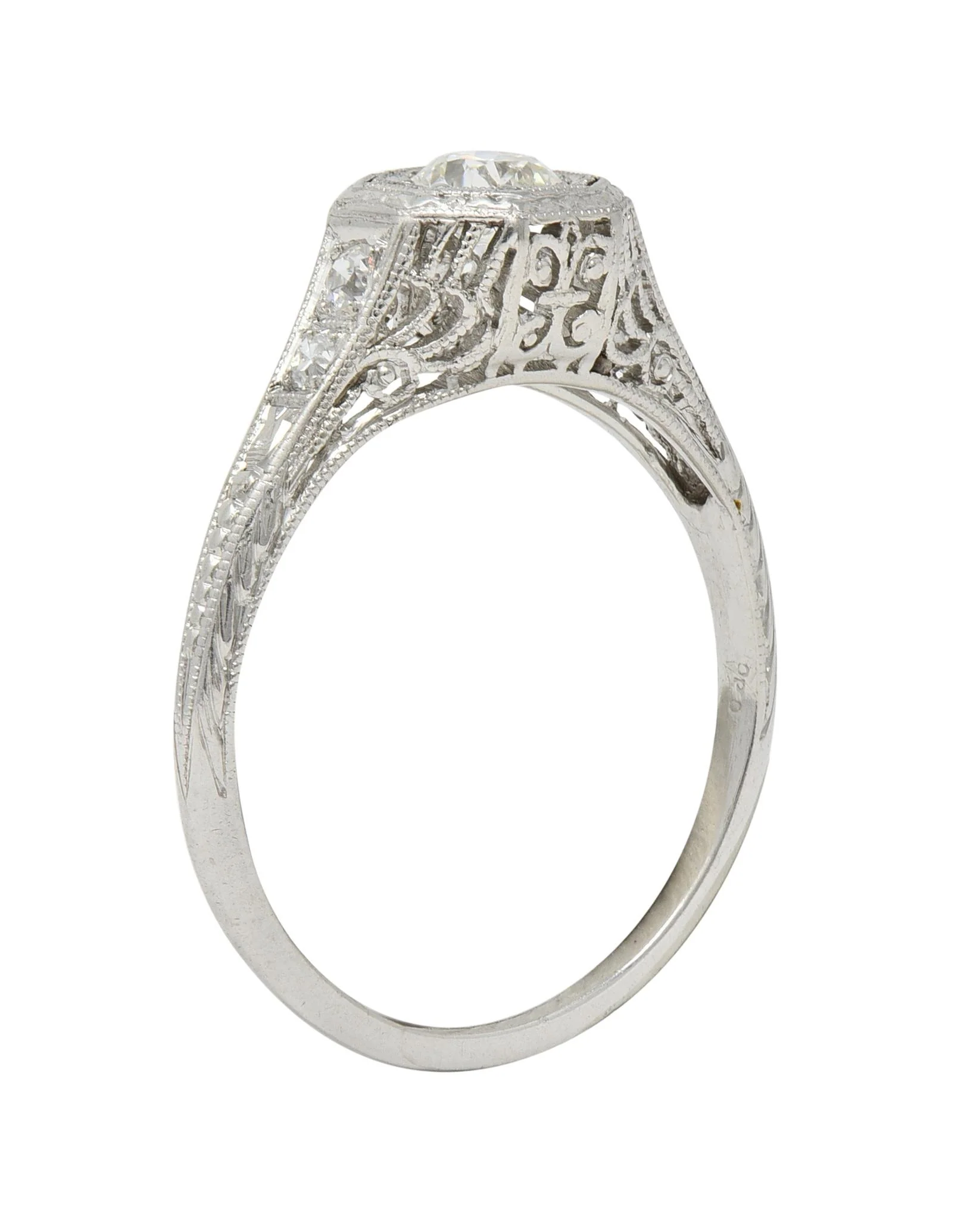 Art Deco 0.30 CTW Diamond Platinum Fleur-De-Lis Vintage Engagement Ring - Image 2