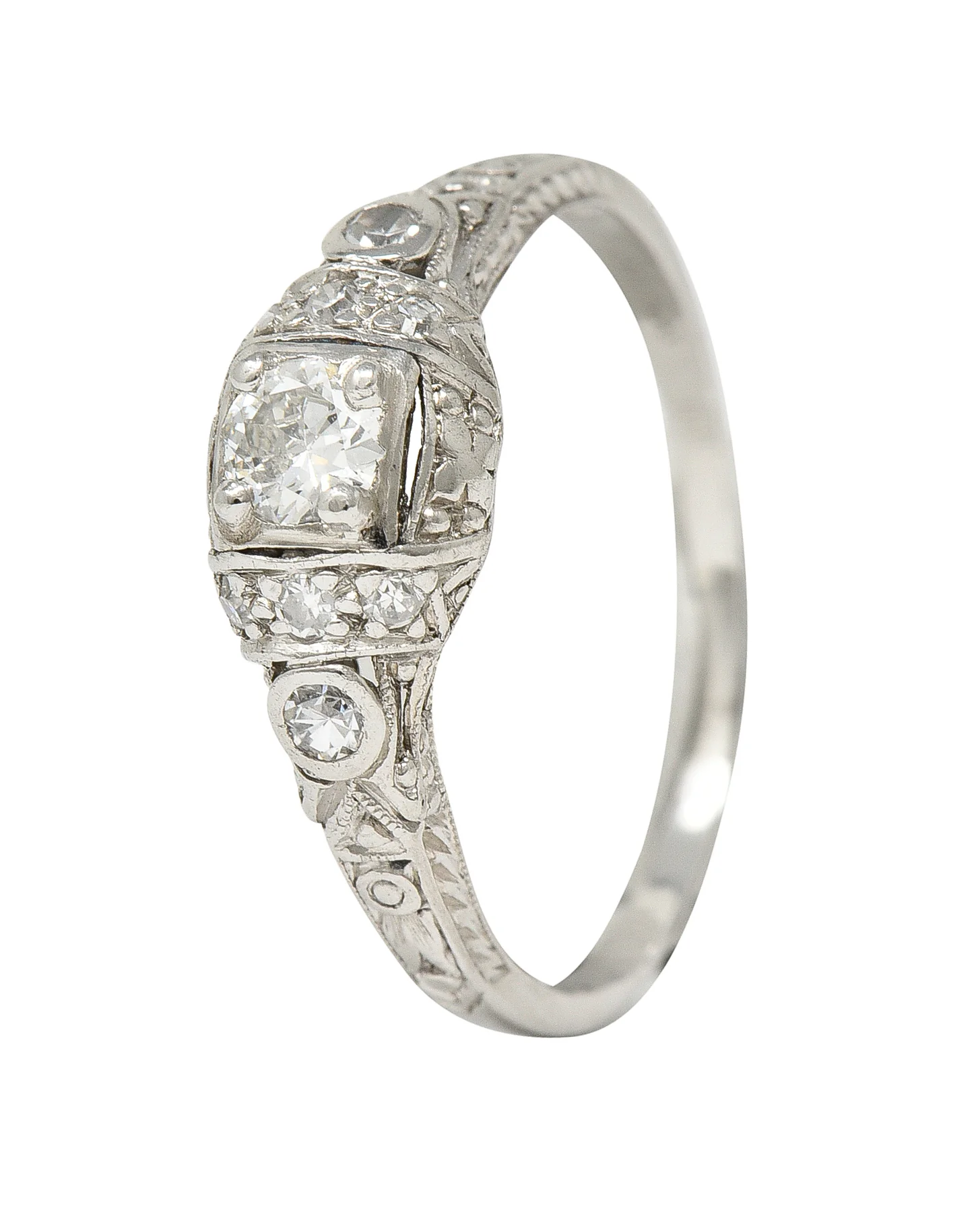 Art Deco 0.30 CTW Diamond Platinum Ornate Geometric Engagement Ring - Image 10