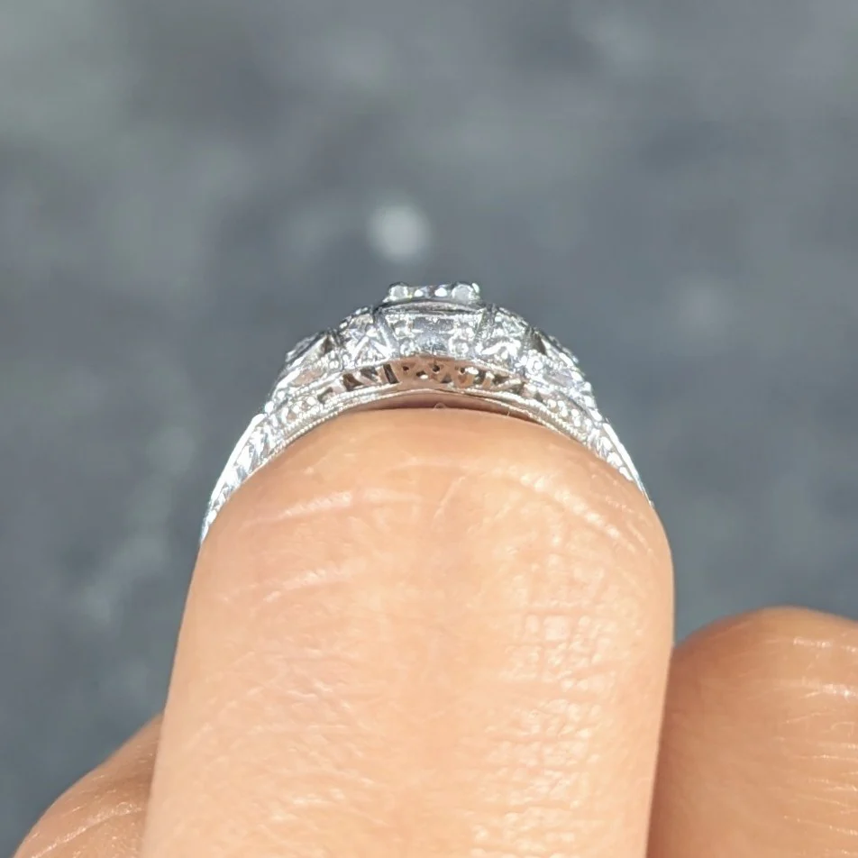 Art Deco 0.30 CTW Diamond Platinum Ornate Geometric Engagement Ring - Image 12