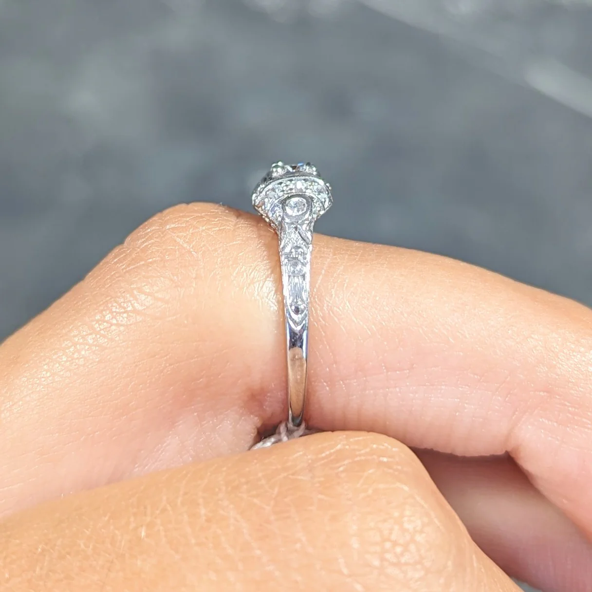 Art Deco 0.30 CTW Diamond Platinum Ornate Geometric Engagement Ring - Image 13