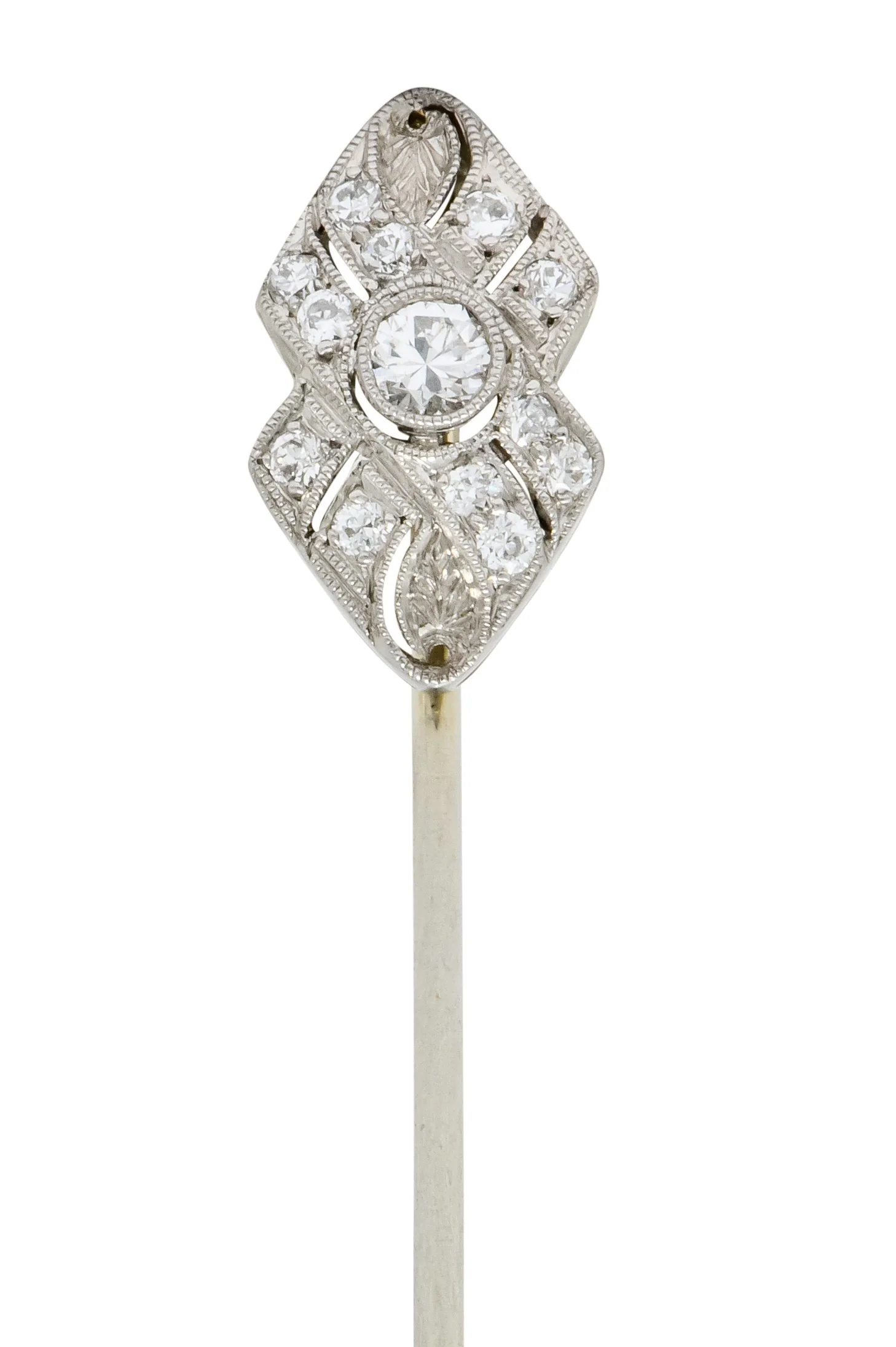 Art Deco 0.30 CTW Diamond Platinum Ribbon Stickpin Circa 1930