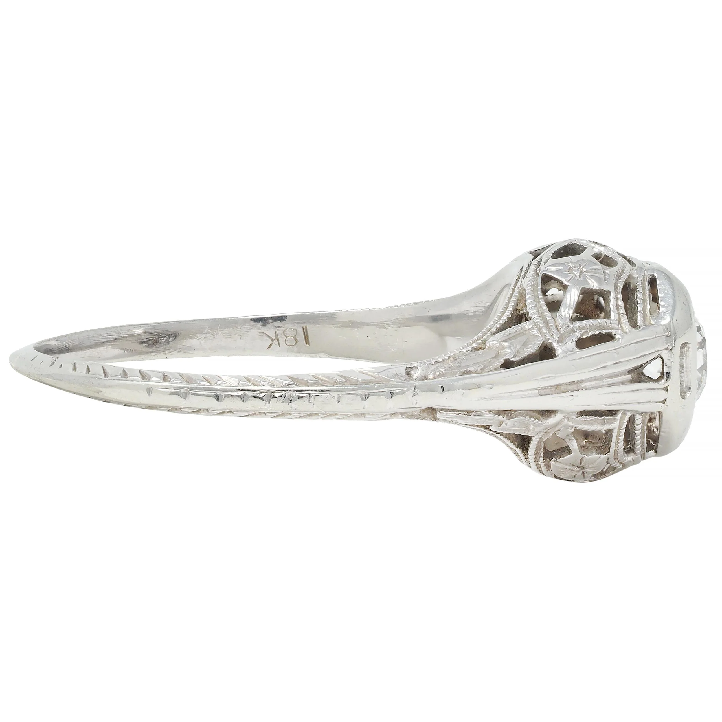Art Deco 0.30 CTW Old European Diamond 18 Karat White Gold Orange Blossom Engagement Ring - Image 3