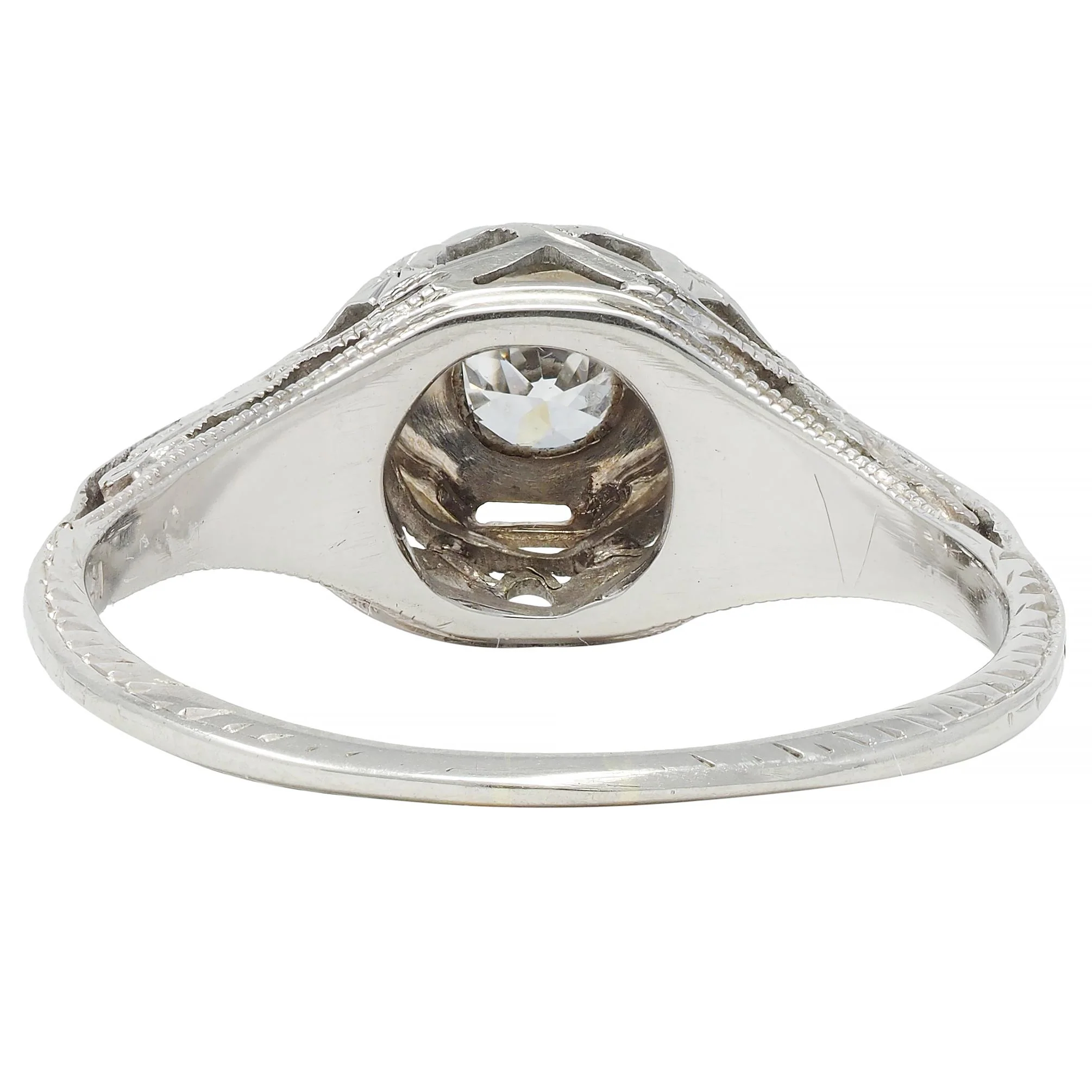Art Deco 0.30 CTW Old European Diamond 18 Karat White Gold Orange Blossom Engagement Ring - Image 4