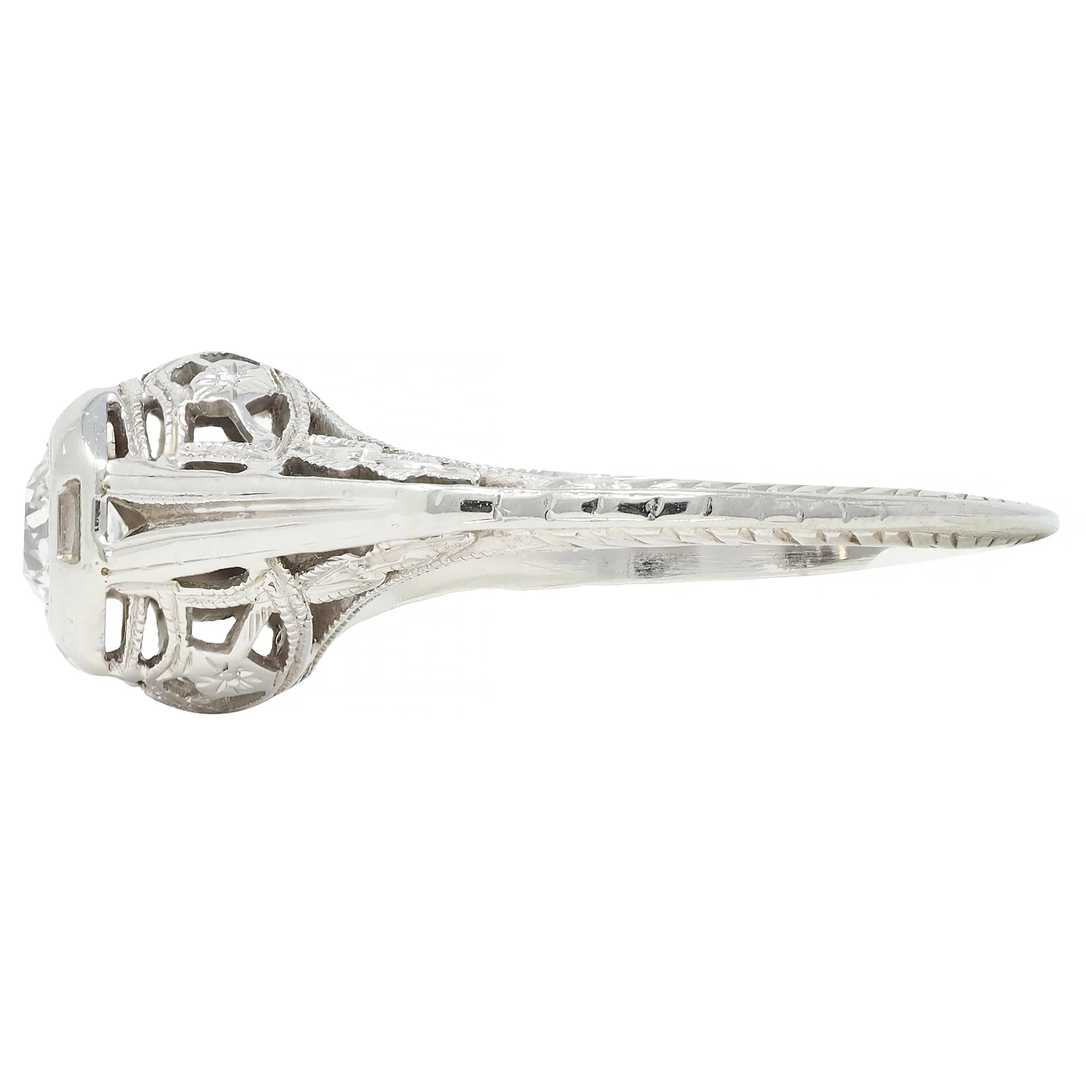 Art Deco 0.30 CTW Old European Diamond 18 Karat White Gold Orange Blossom Engagement Ring - Image 5