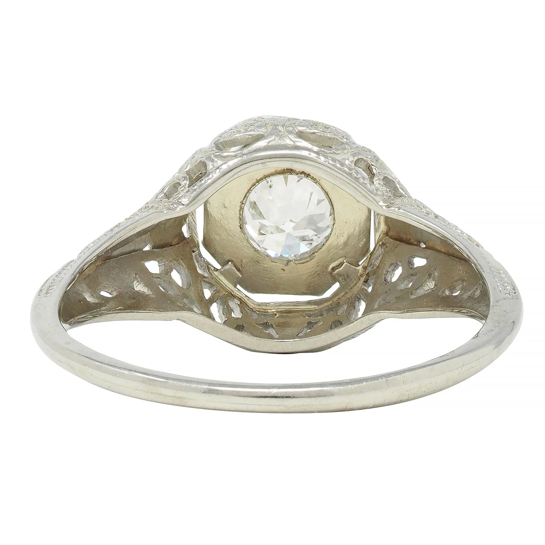 Art Deco 0.31 CTW Old European Cut Diamond 18 Karat Gold Lotus Engagement Ring - Image 5