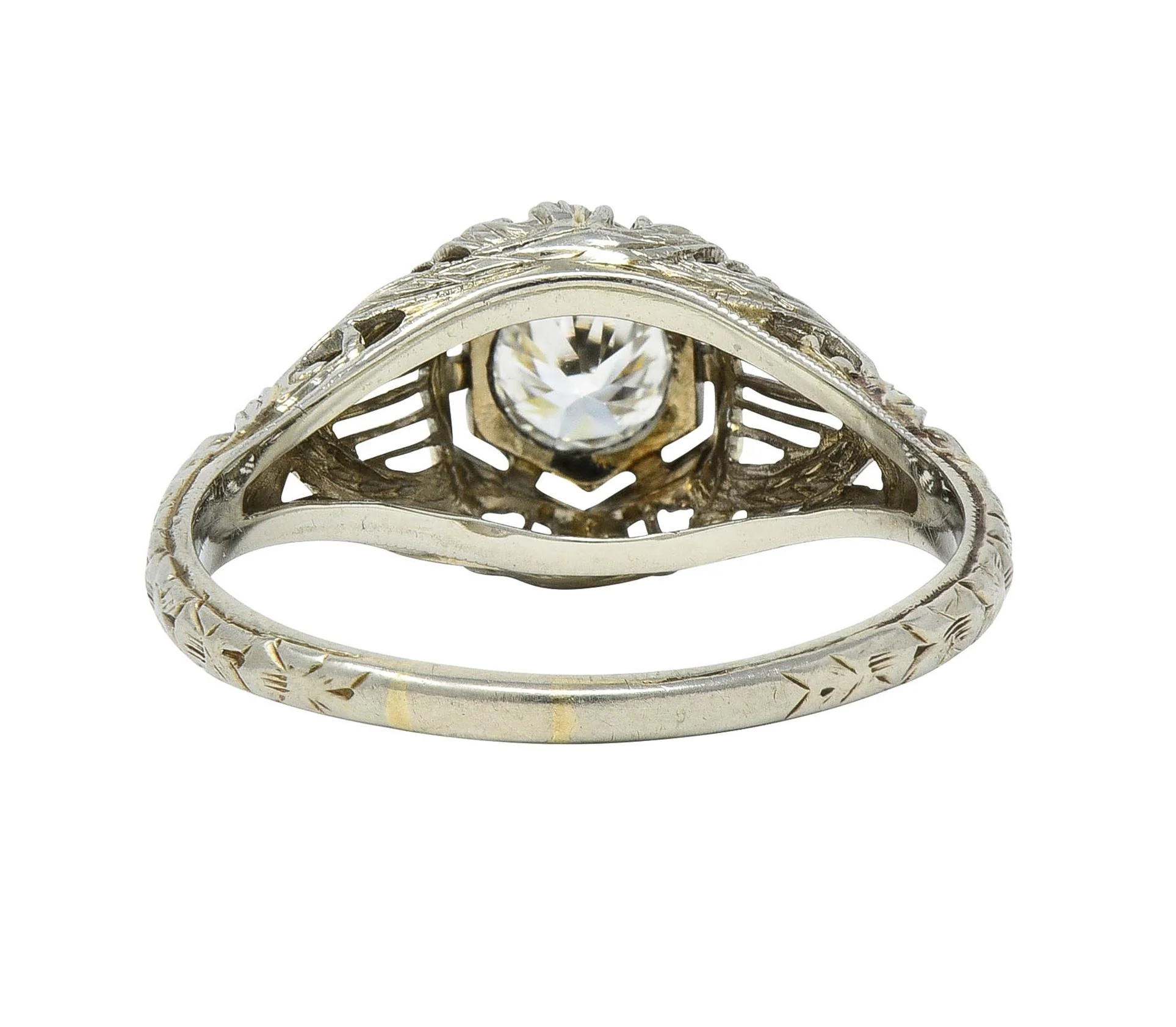 Art Deco 0.33 CTW Diamond 18 Karat White Gold Wheat Hexagonal Engagement Ring - Image 4