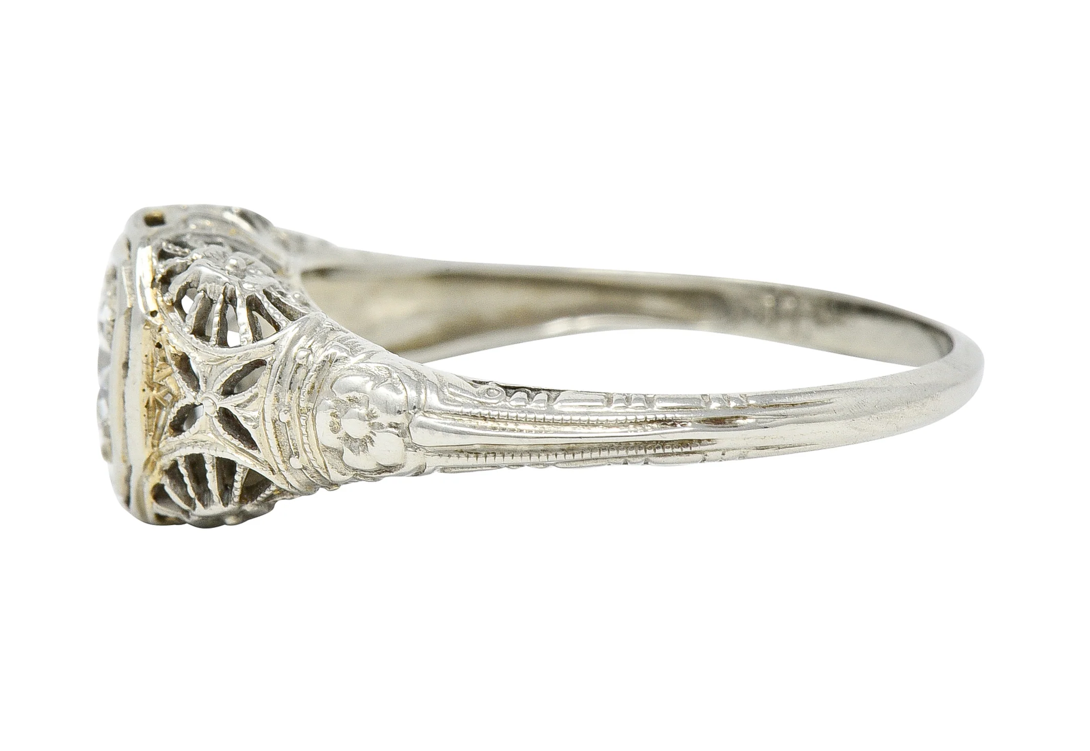 Art Deco 0.34 CTW Diamond 18 Karat White Gold Orange Blossom Floral Engagement Ring - Image 5