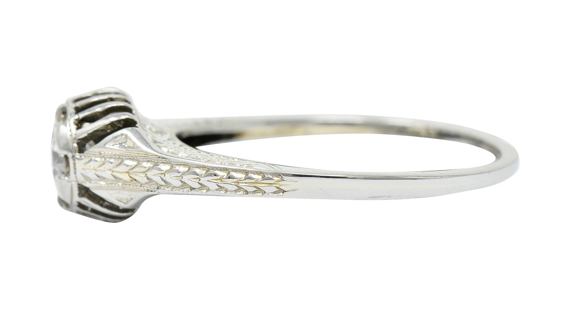 Art Deco 0.35 CTW Diamond 18 Karat White Gold Foliate Engagement Ring - Image 6