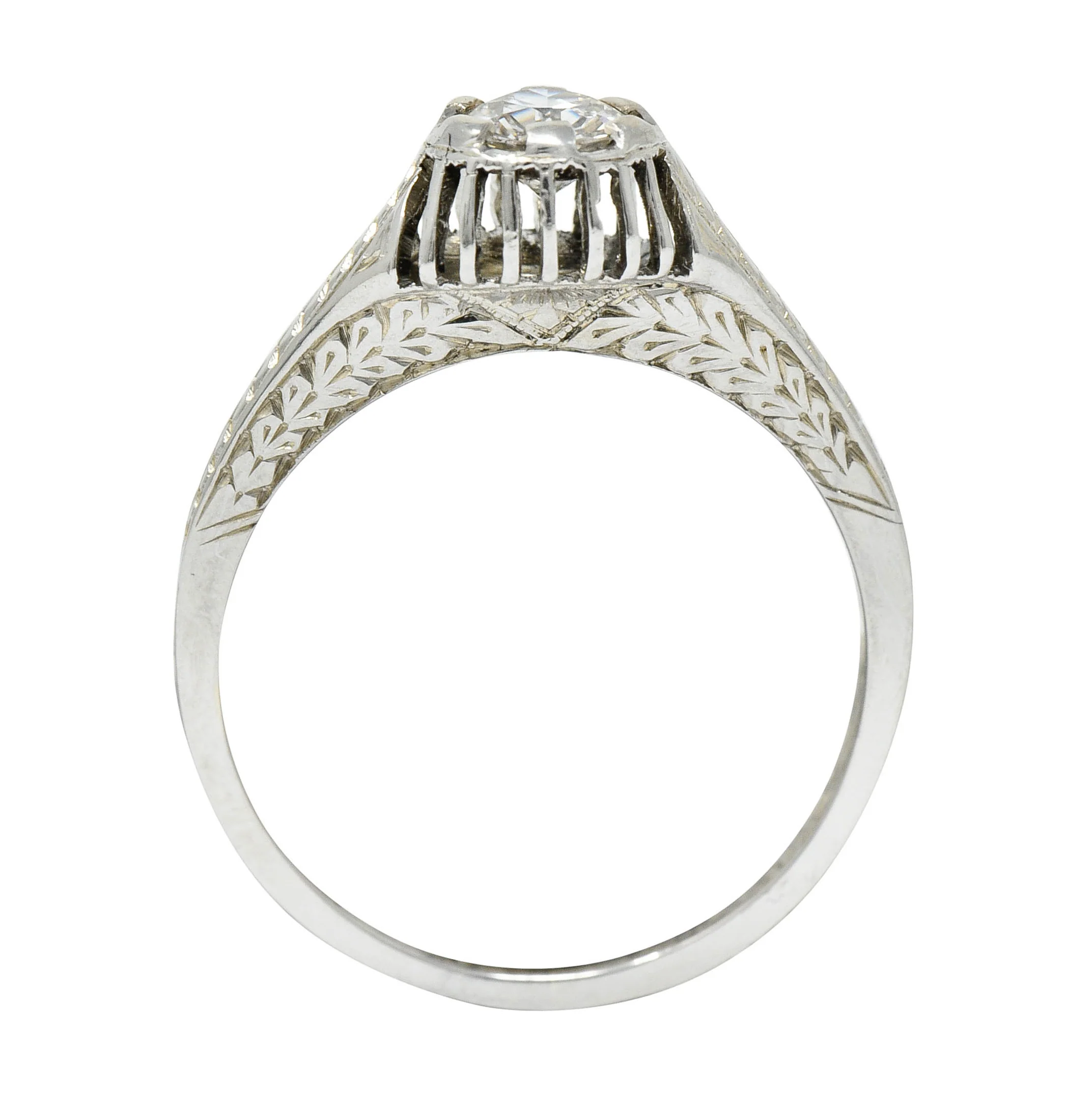 Art Deco 0.35 CTW Diamond 18 Karat White Gold Foliate Engagement Ring - Image 8