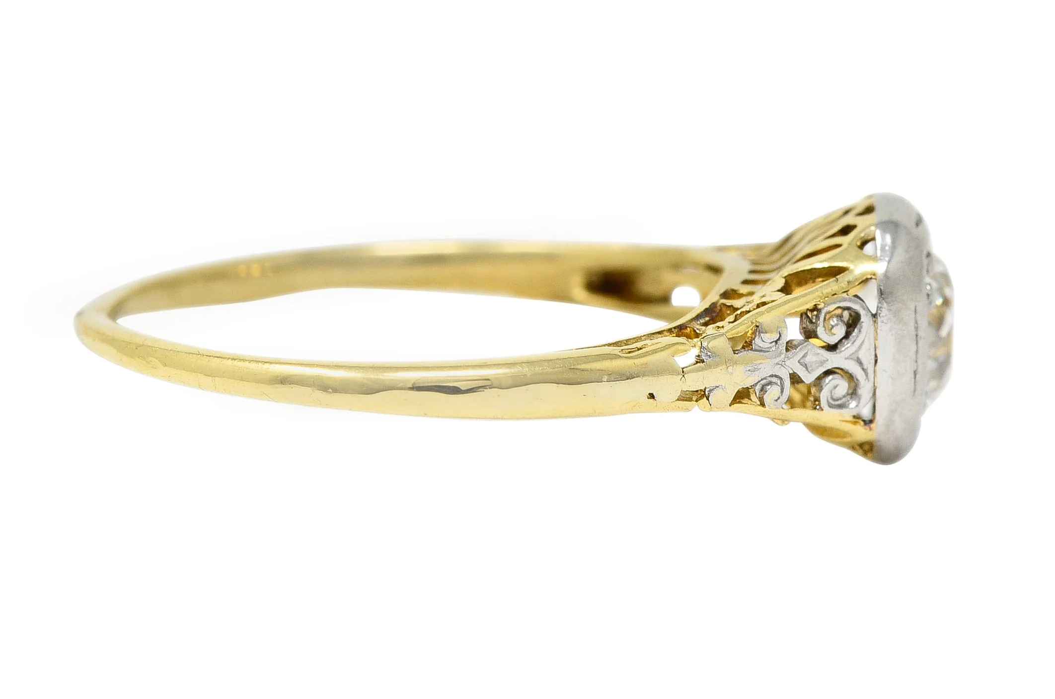 Art Deco 0.36 CTW Platinum 18 Karat Yellow Gold Volute Vintage Engagement Ring - Image 3