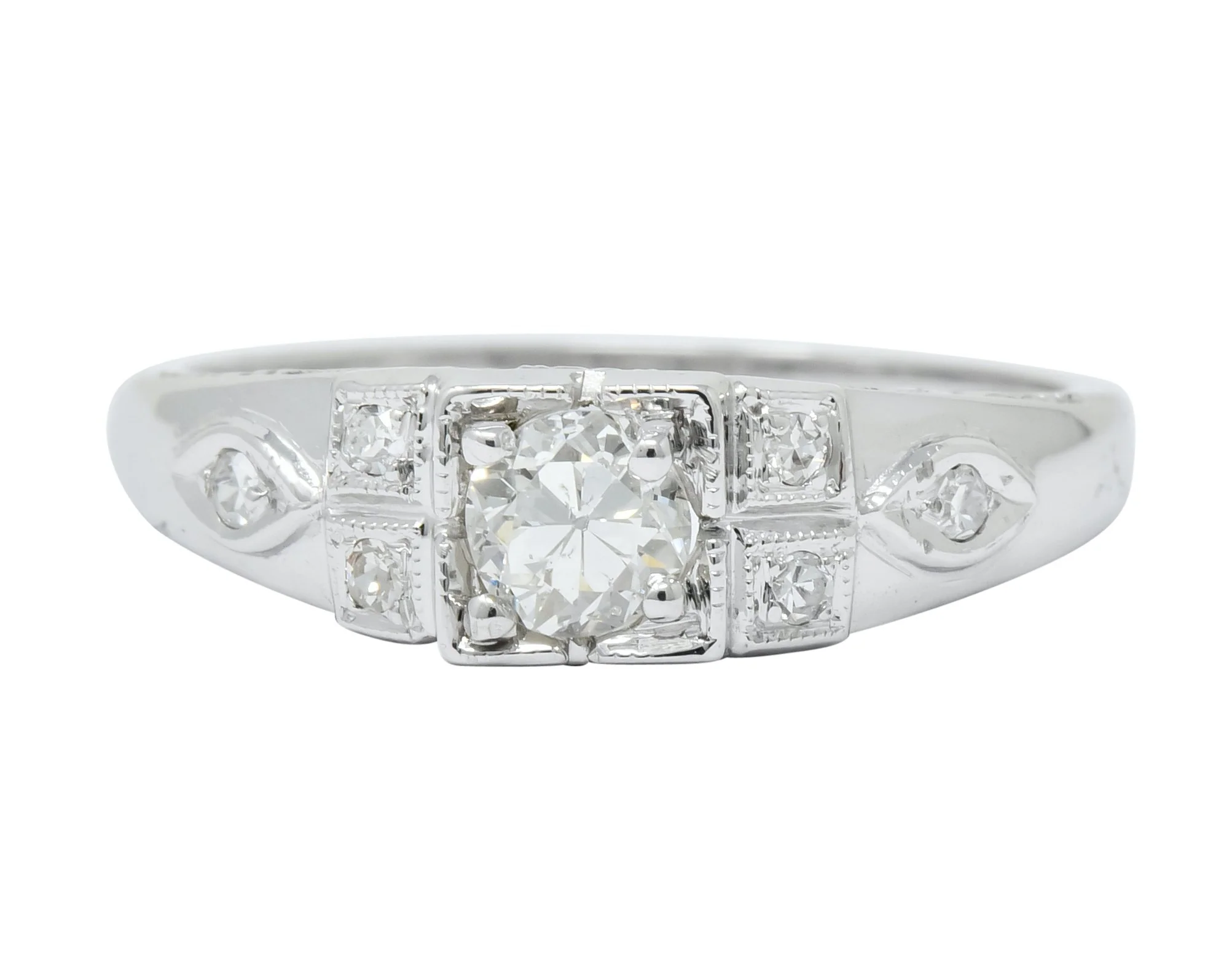 Art Deco 0.37 CTW Diamond 18 Karat White Gold Engagement Ring