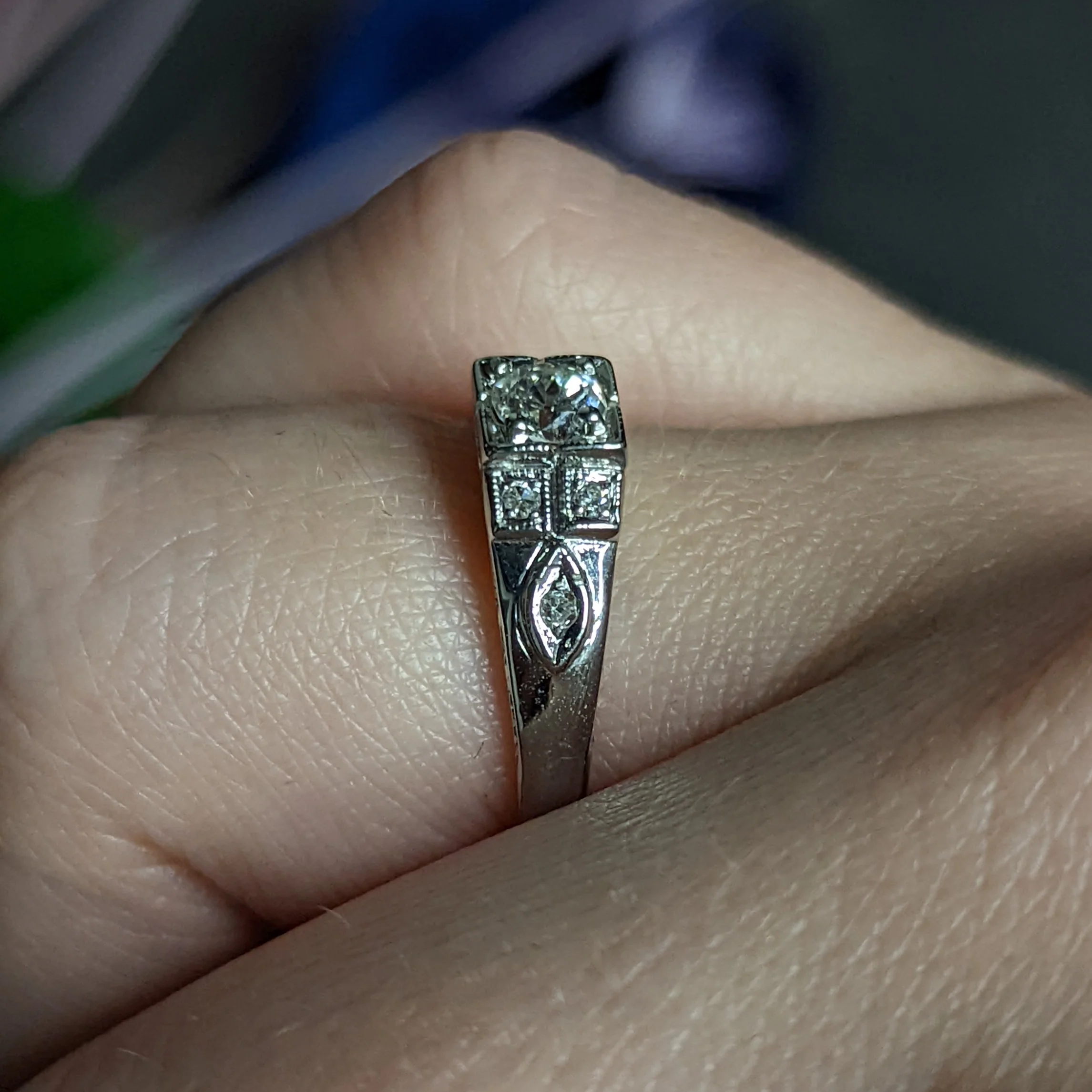 Art Deco 0.37 CTW Diamond 18 Karat White Gold Engagement Ring - Image 10