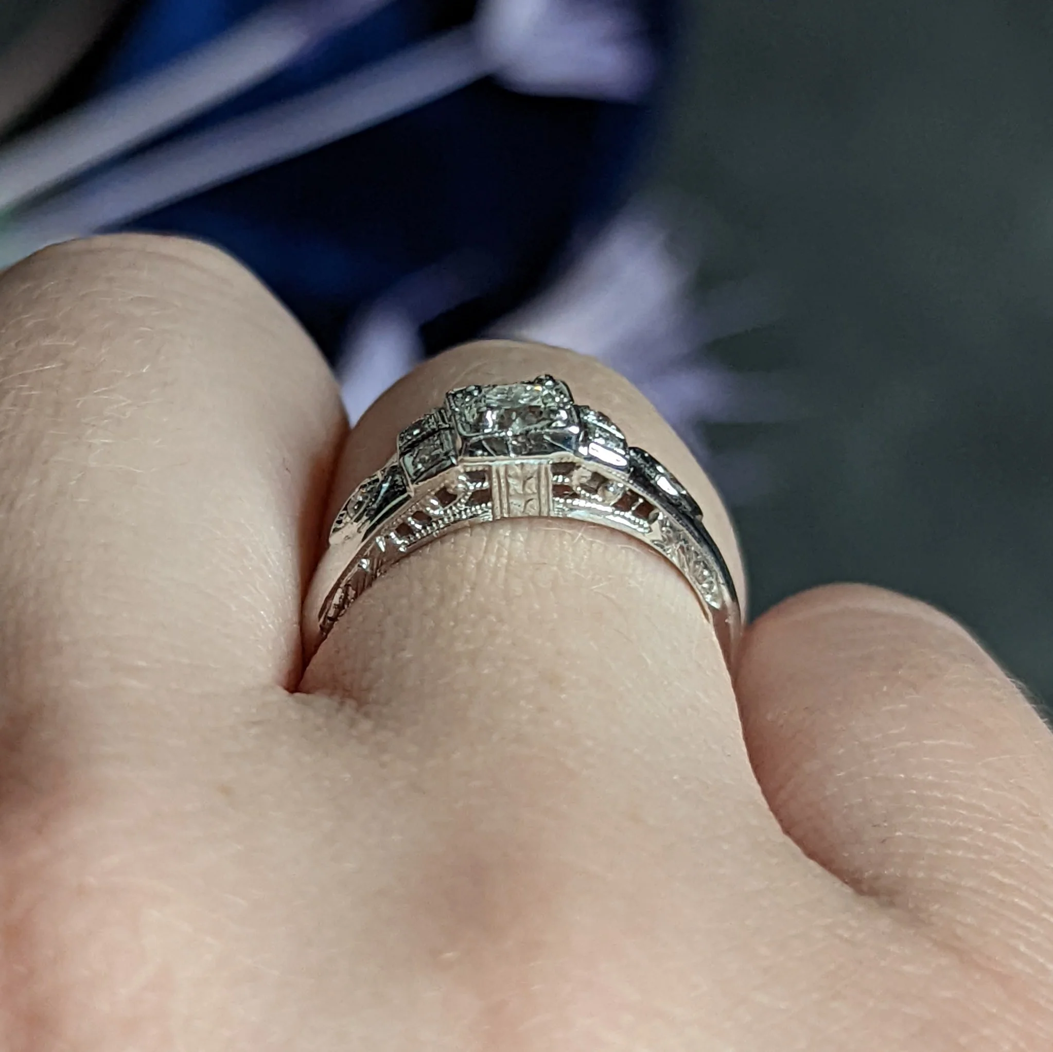 Art Deco 0.37 CTW Diamond 18 Karat White Gold Engagement Ring - Image 11