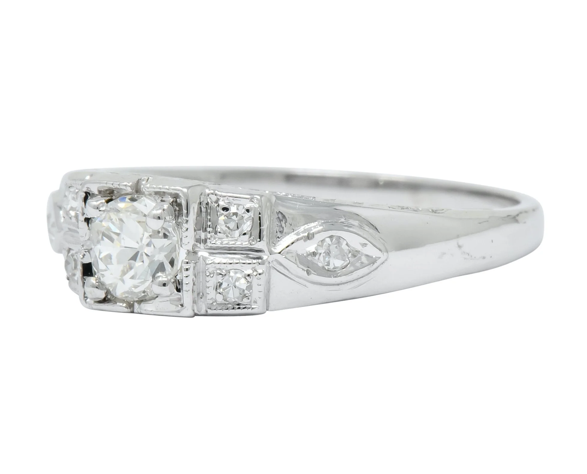 Art Deco 0.37 CTW Diamond 18 Karat White Gold Engagement Ring - Image 6