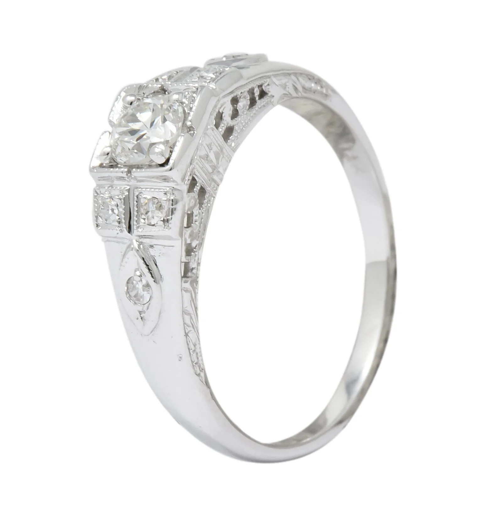 Art Deco 0.37 CTW Diamond 18 Karat White Gold Engagement Ring - Image 8