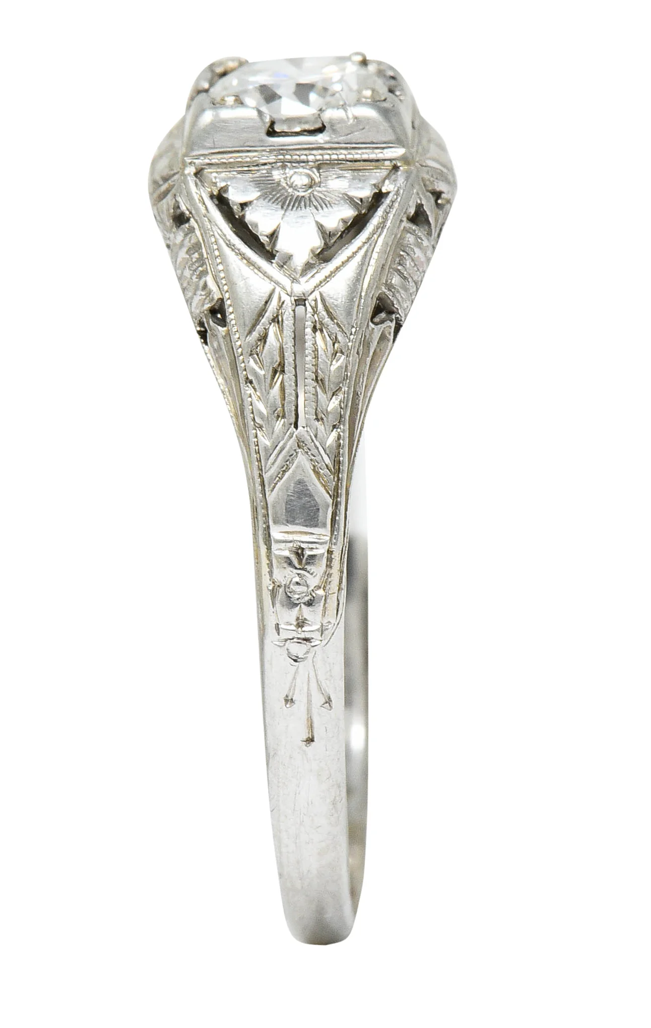 Art Deco 0.38 Diamond 18 Karat Gold Floral Engagement Ring - Image 9