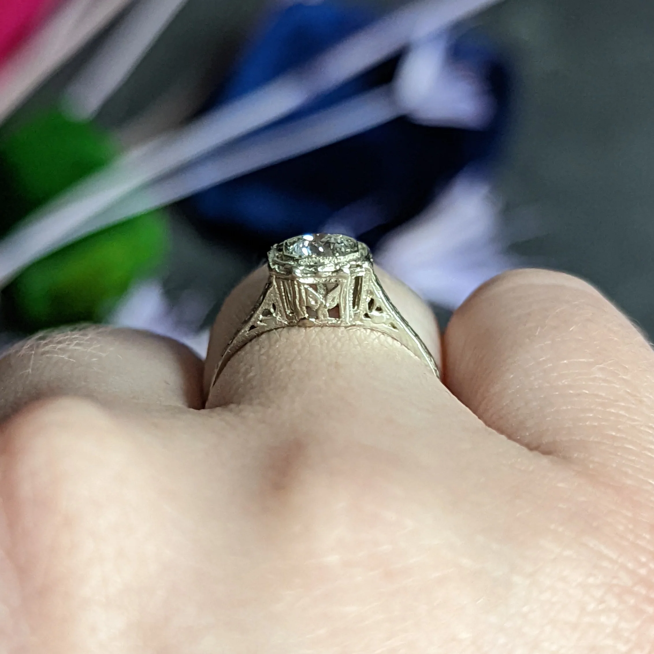Art Deco 0.39 CTW Diamond 14 Karat White Gold Wheat Engagement Ring - Image 15