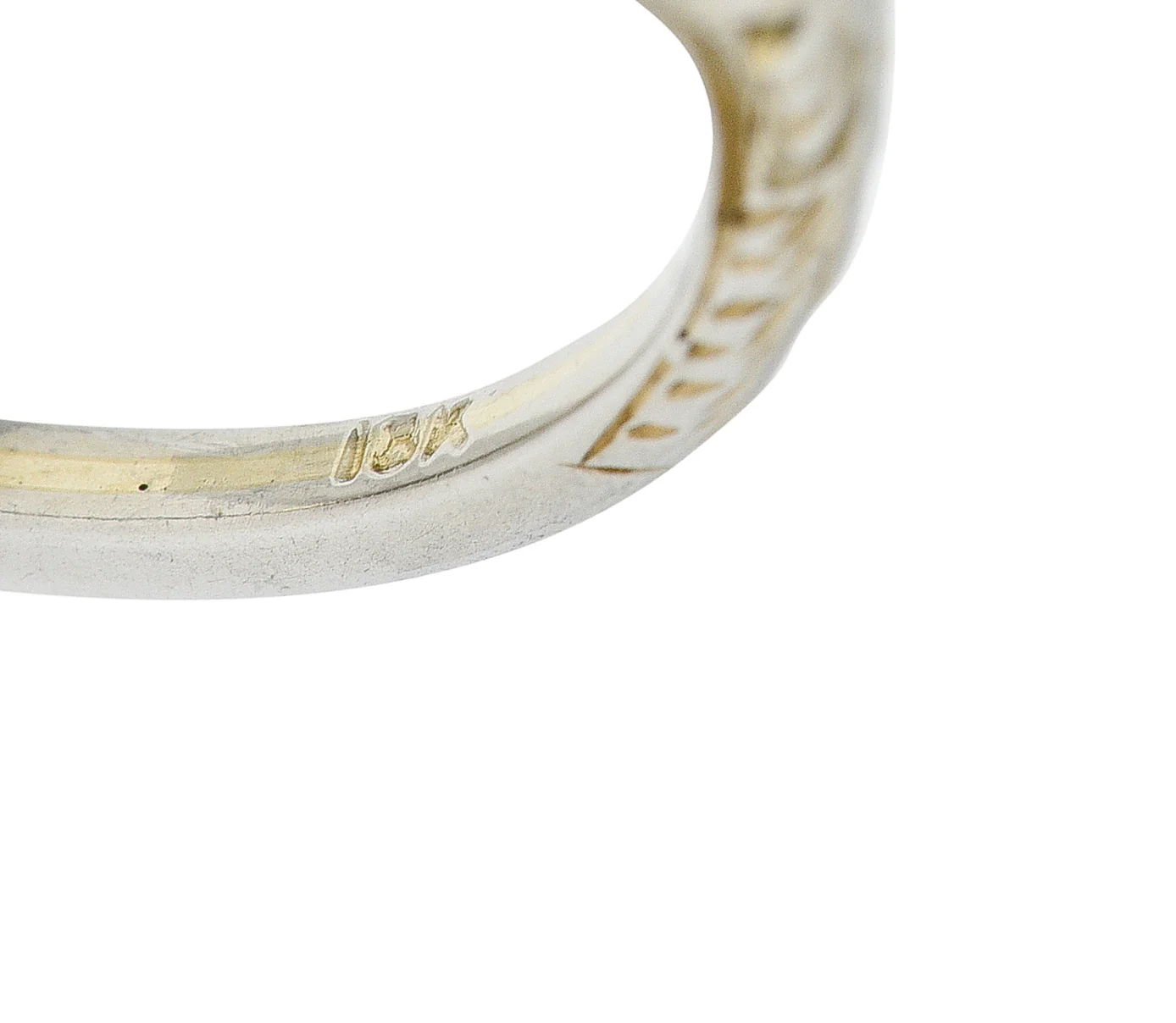 Art Deco 0.39 CTW Old European Cut Diamond 18 Karat White Gold Woven Wheat Engagement Ring - Image 7