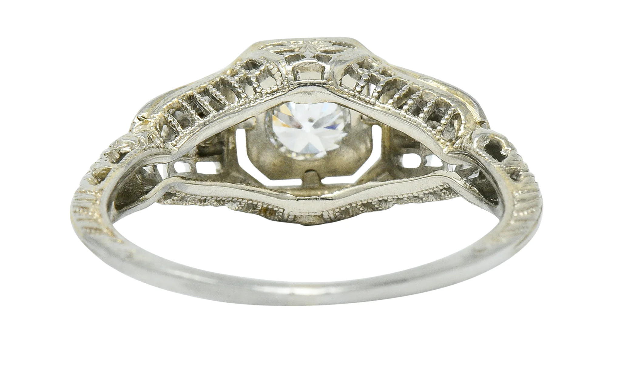 Art Deco 0.40 CTW Diamond 18 Karat White Gold Cushion Engagement Ring - Image 4