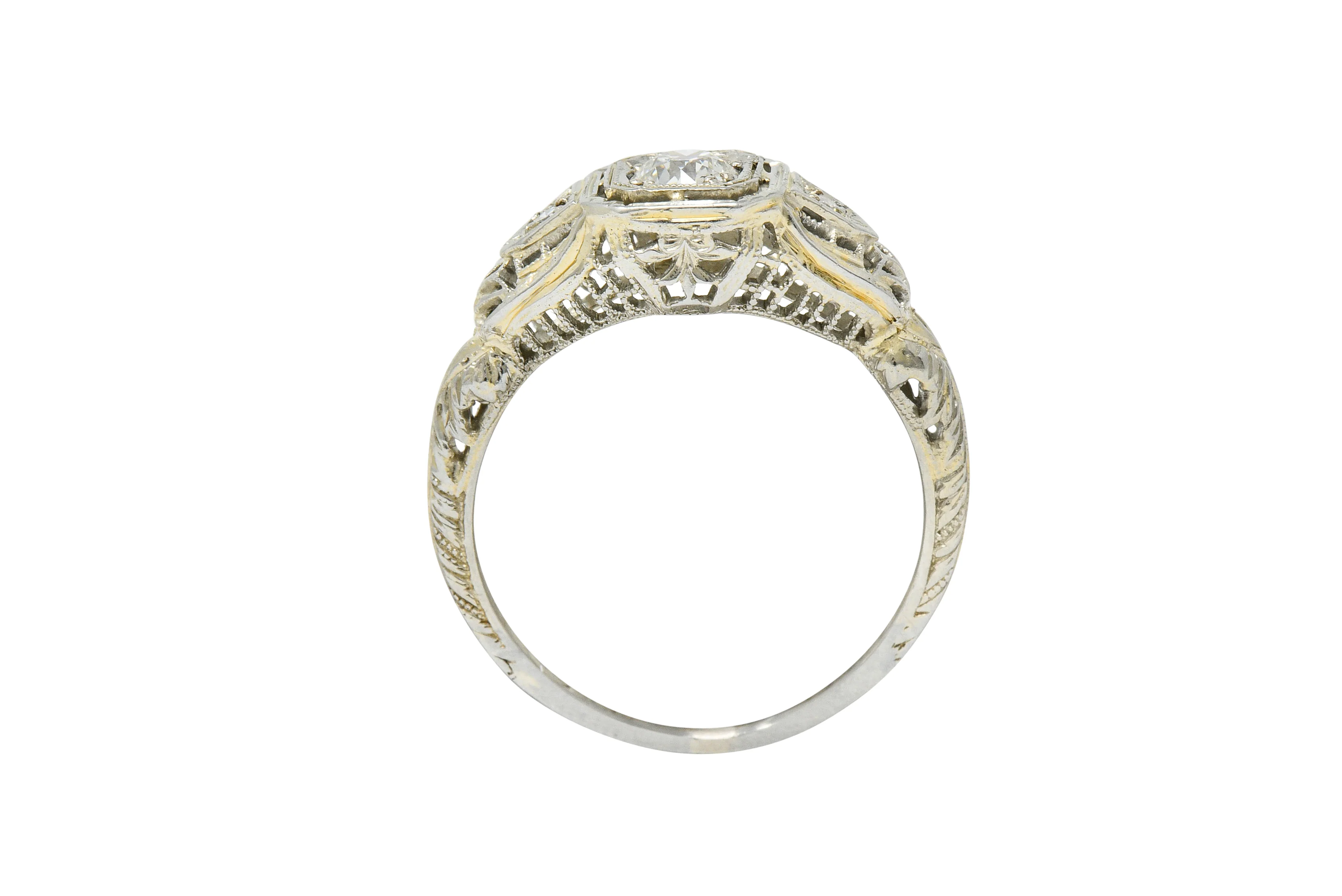 Art Deco 0.40 CTW Diamond 18 Karat White Gold Cushion Engagement Ring - Image 7