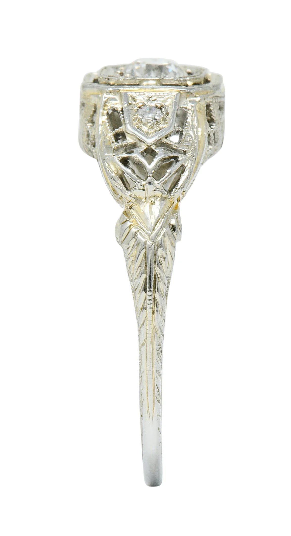 Art Deco 0.40 CTW Diamond 18 Karat White Gold Cushion Engagement Ring - Image 9
