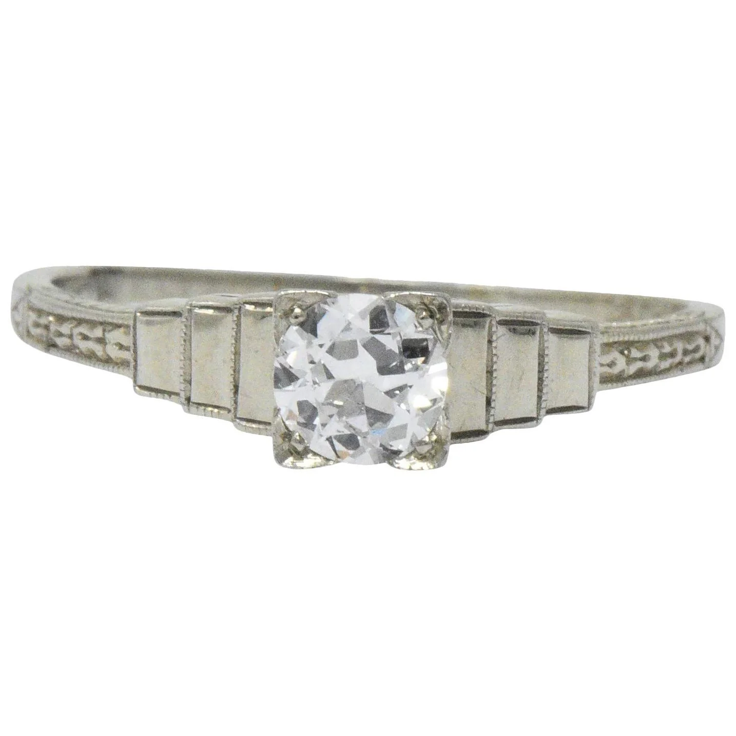 Art Deco 0.40 CTW Diamond 18 Karat White Gold Engagement Ring