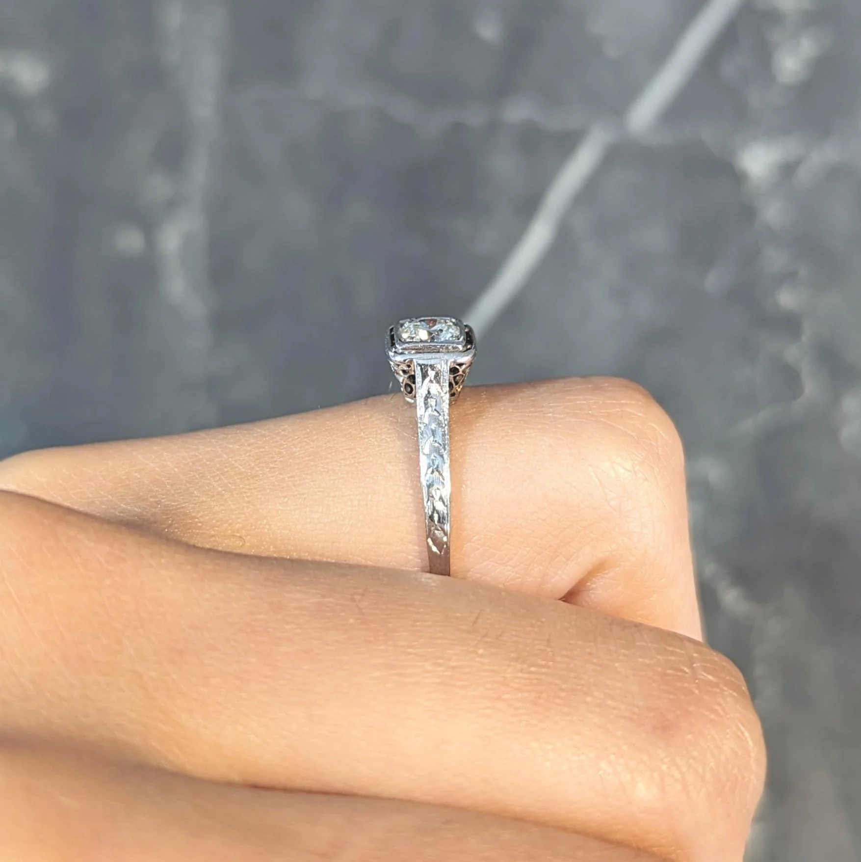 Art Deco 0.40 CTW Transitional Diamond 18 Karat White Gold Vintage Trellis Engagement Ring - Image 12