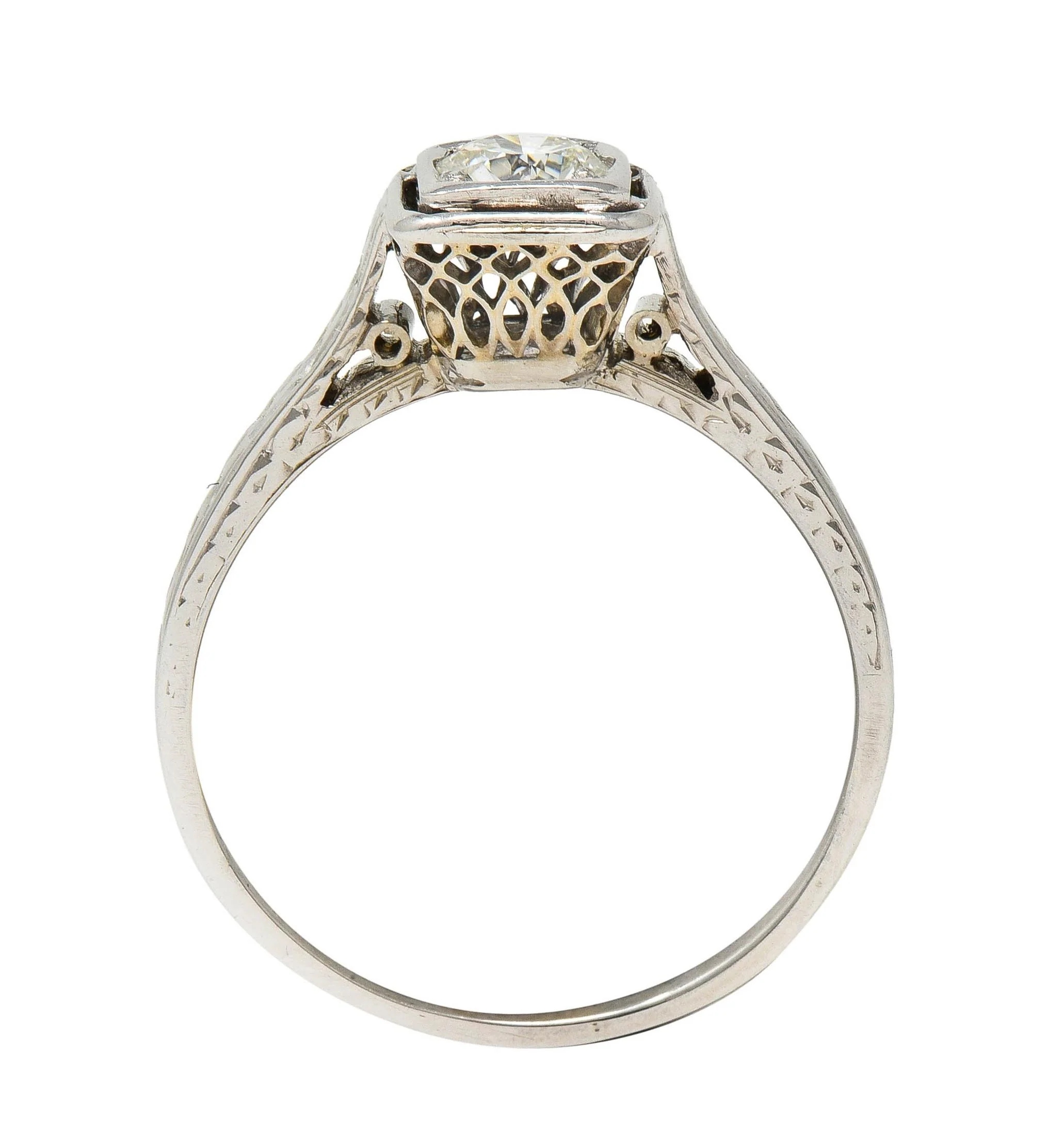 Art Deco 0.40 CTW Transitional Diamond 18 Karat White Gold Vintage Trellis Engagement Ring - Image 3