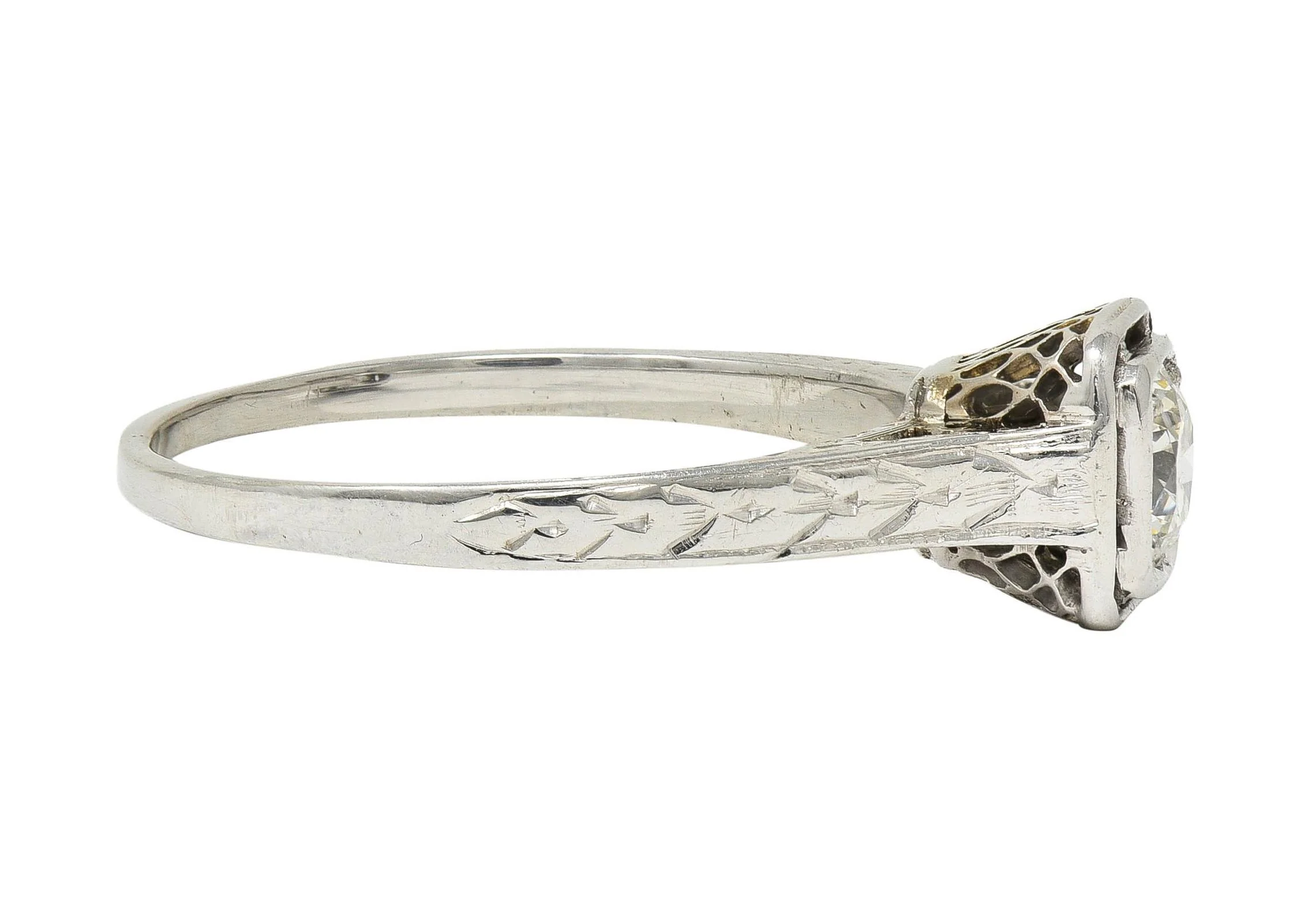 Art Deco 0.40 CTW Transitional Diamond 18 Karat White Gold Vintage Trellis Engagement Ring - Image 4