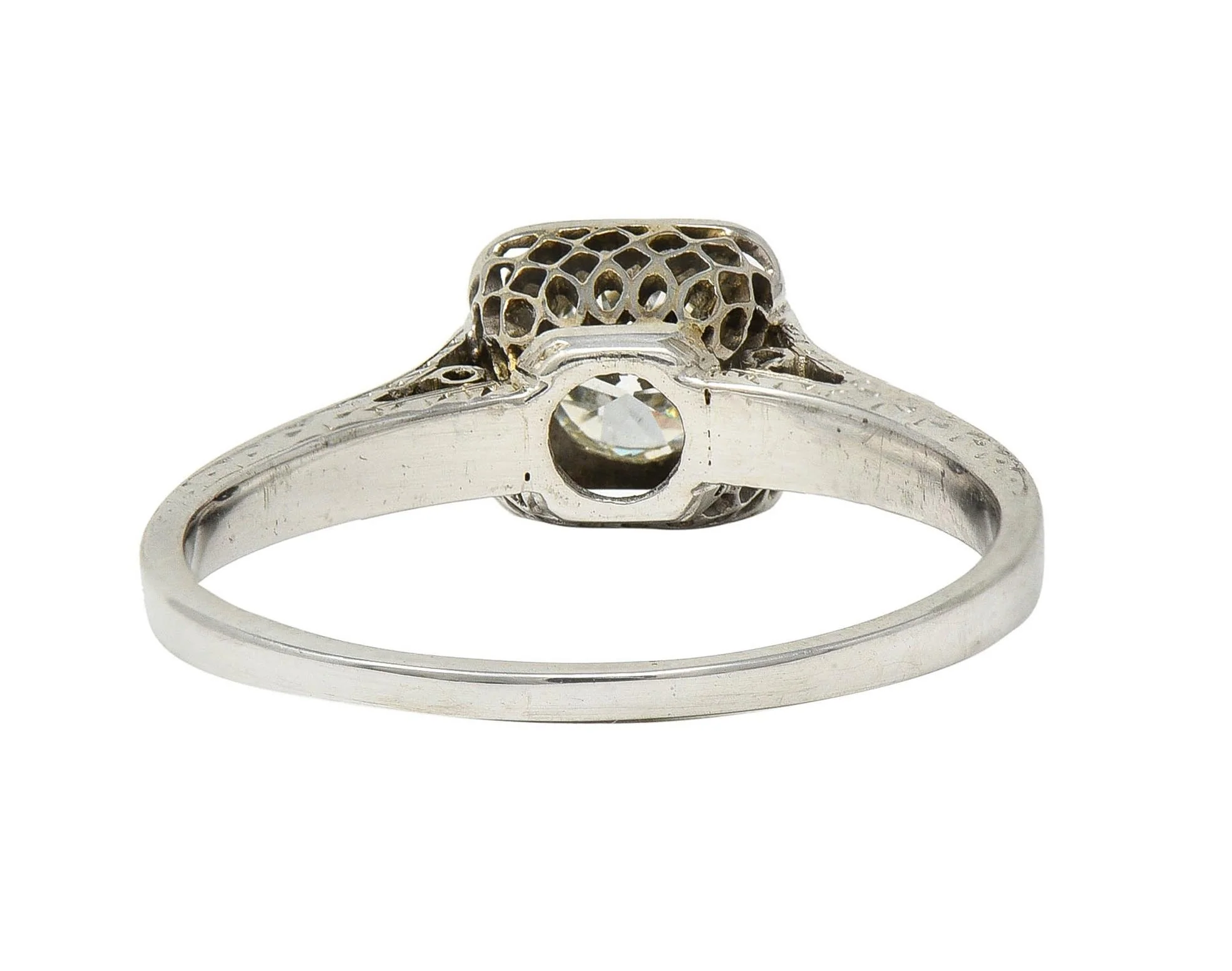 Art Deco 0.40 CTW Transitional Diamond 18 Karat White Gold Vintage Trellis Engagement Ring - Image 5