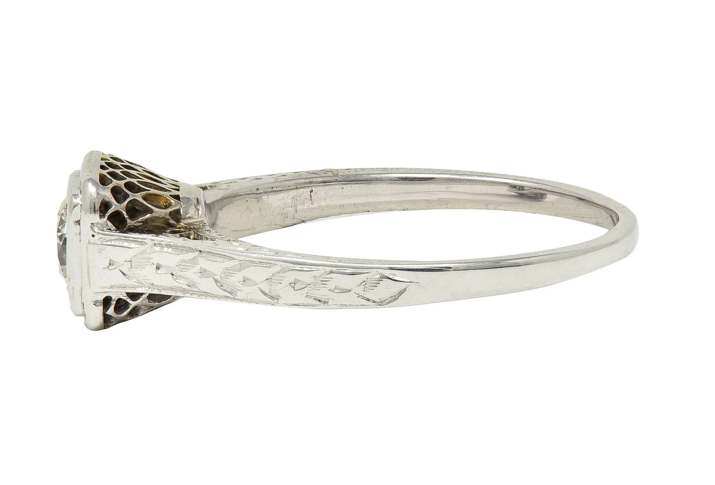 Art Deco 0.40 CTW Transitional Diamond 18 Karat White Gold Vintage Trellis Engagement Ring - Image 6