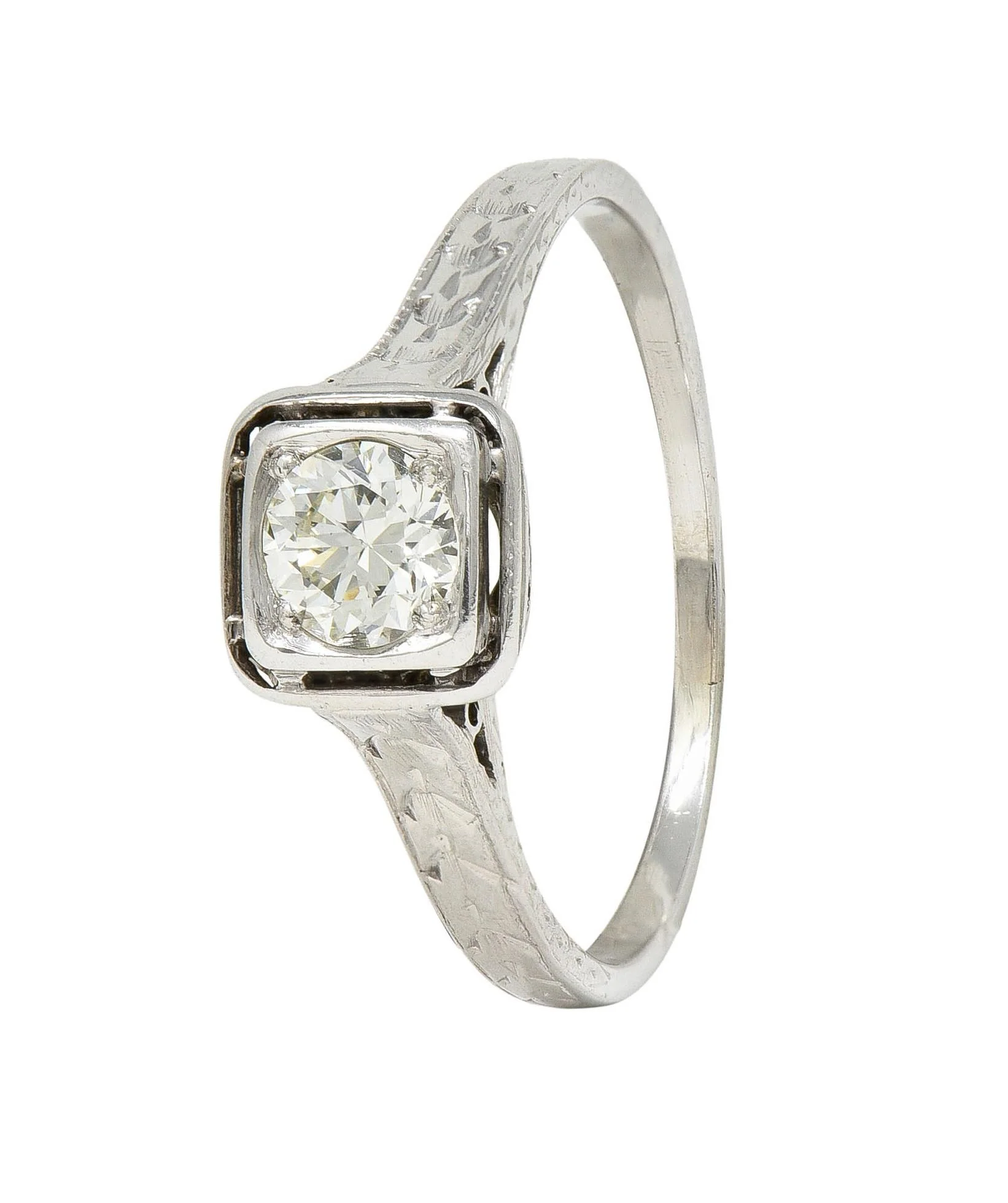 Art Deco 0.40 CTW Transitional Diamond 18 Karat White Gold Vintage Trellis Engagement Ring - Image 9