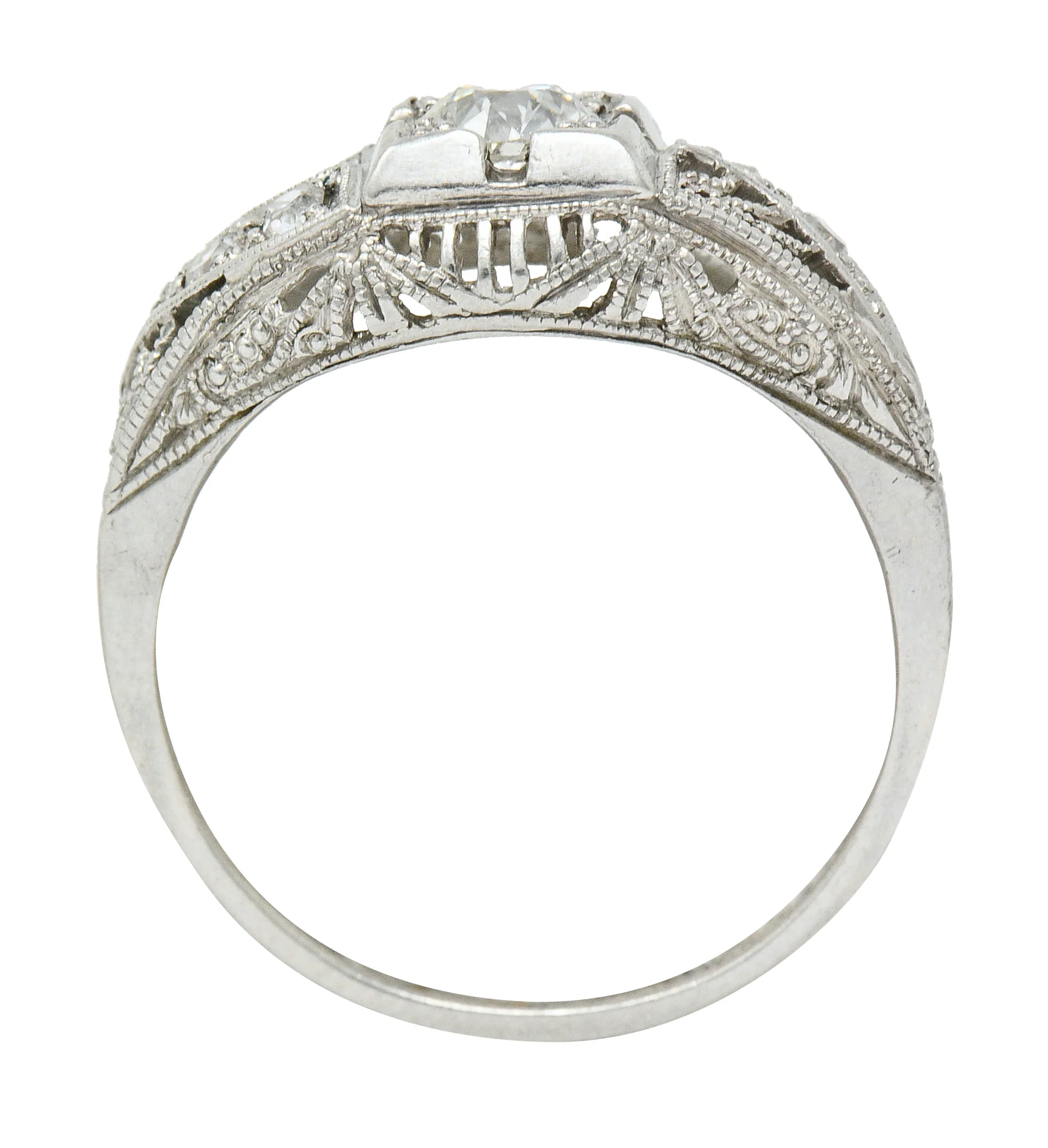 Art Deco 0.45 CTW Diamond Platinum Bombe Engagement Ring - Image 7