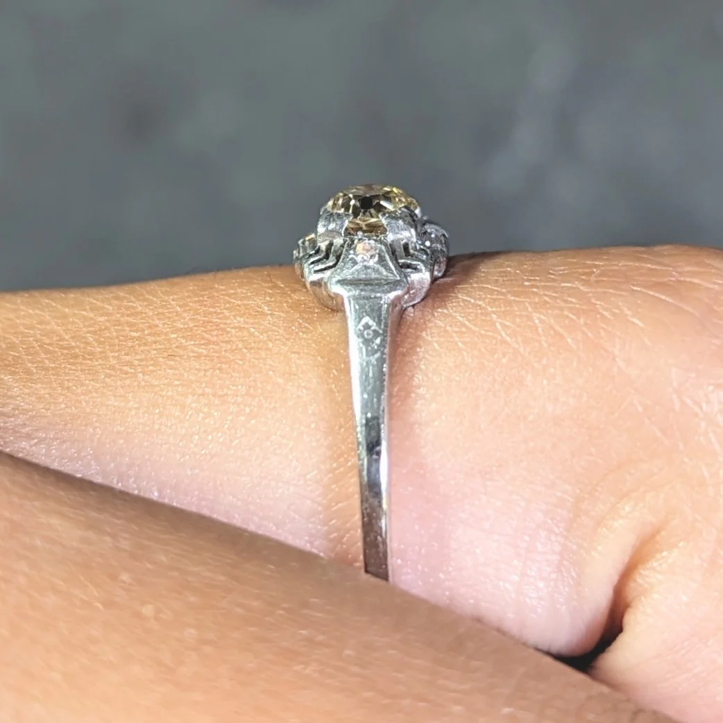 Art Deco 0.45 CTW Fancy Diamond Platinum Vintage Engagement Ring - Image 14